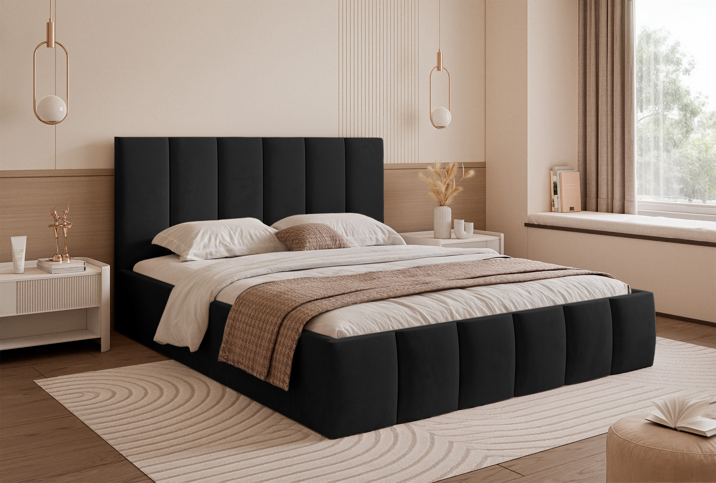 selsey-sarafino-polsterbett-140x200-cm-mit-bettkasten-schwarz-samt-metallrahmen image 2