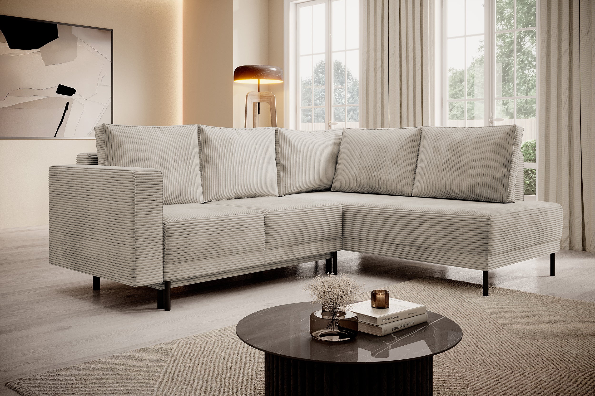 selsey-rodario-ecksofa-rechts-dunkelbeige-cord-schlaffunktion-bettkasten image 2