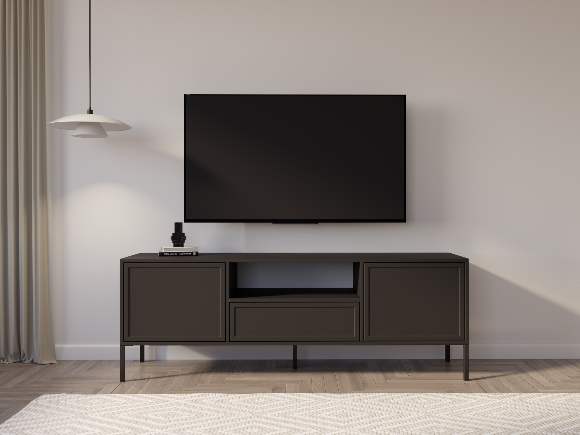 selsey-velveto-tv-schrank-160-cm-zweit-rig-mit-schublade-und-nische-schwarz image 2