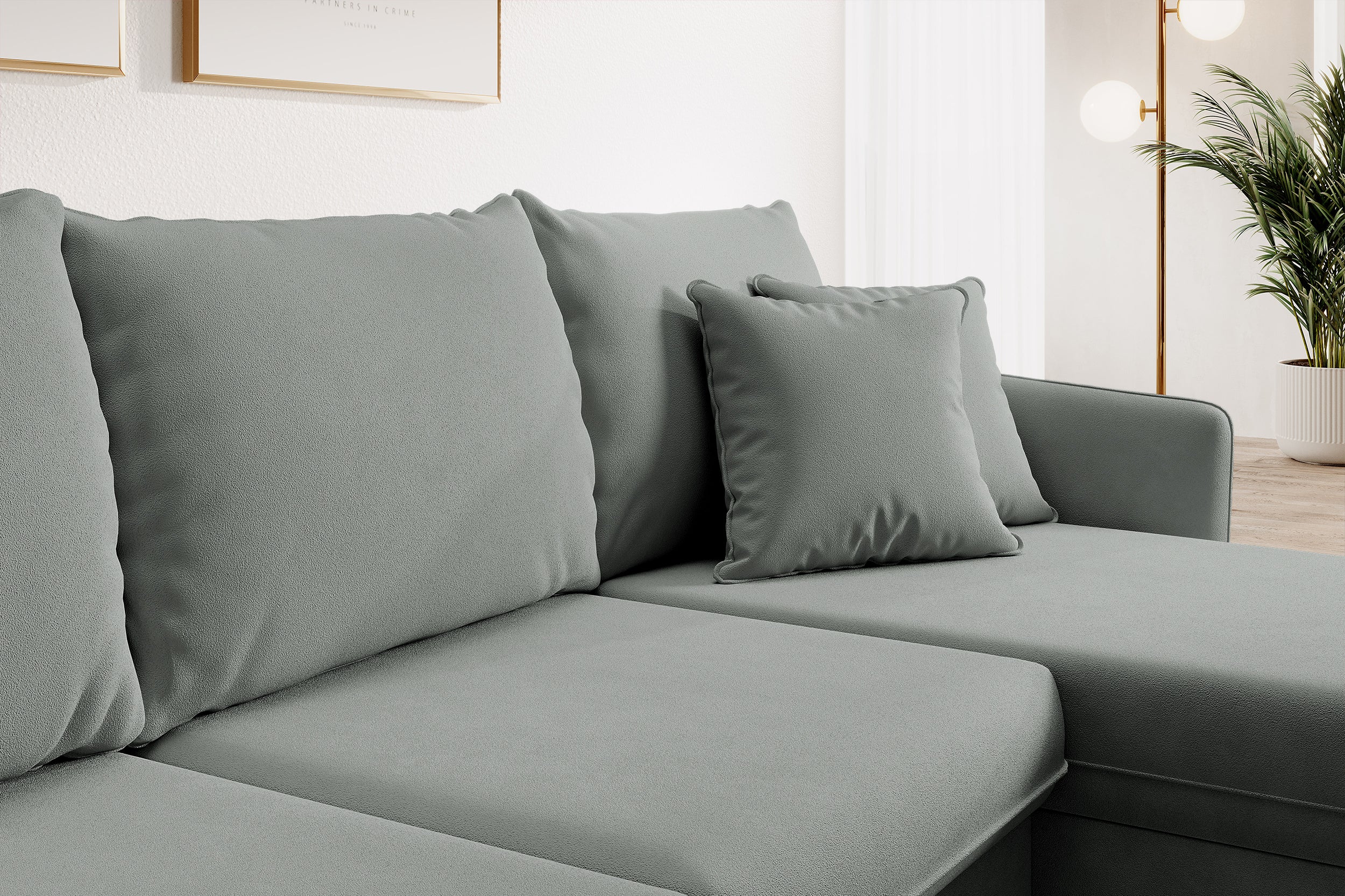 selsey-volio-ecksofa-mit-schlaffunktion-grauer-samt-wasserabweisend-goldene-bein image 4