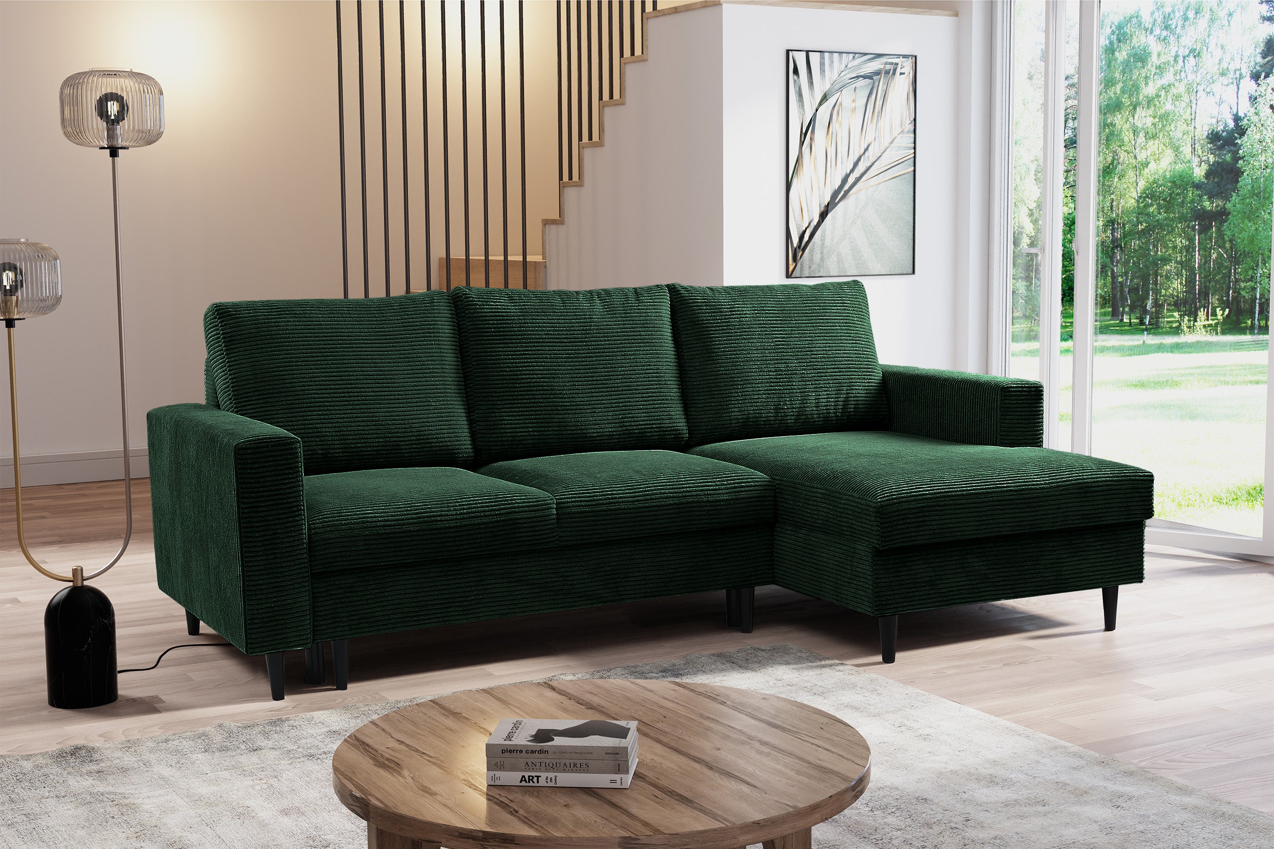 selsey-nalika-ecksofa-mit-schlaffunktion-l-form-rechts-dunkelgr-n-cord-mit-staur image 2