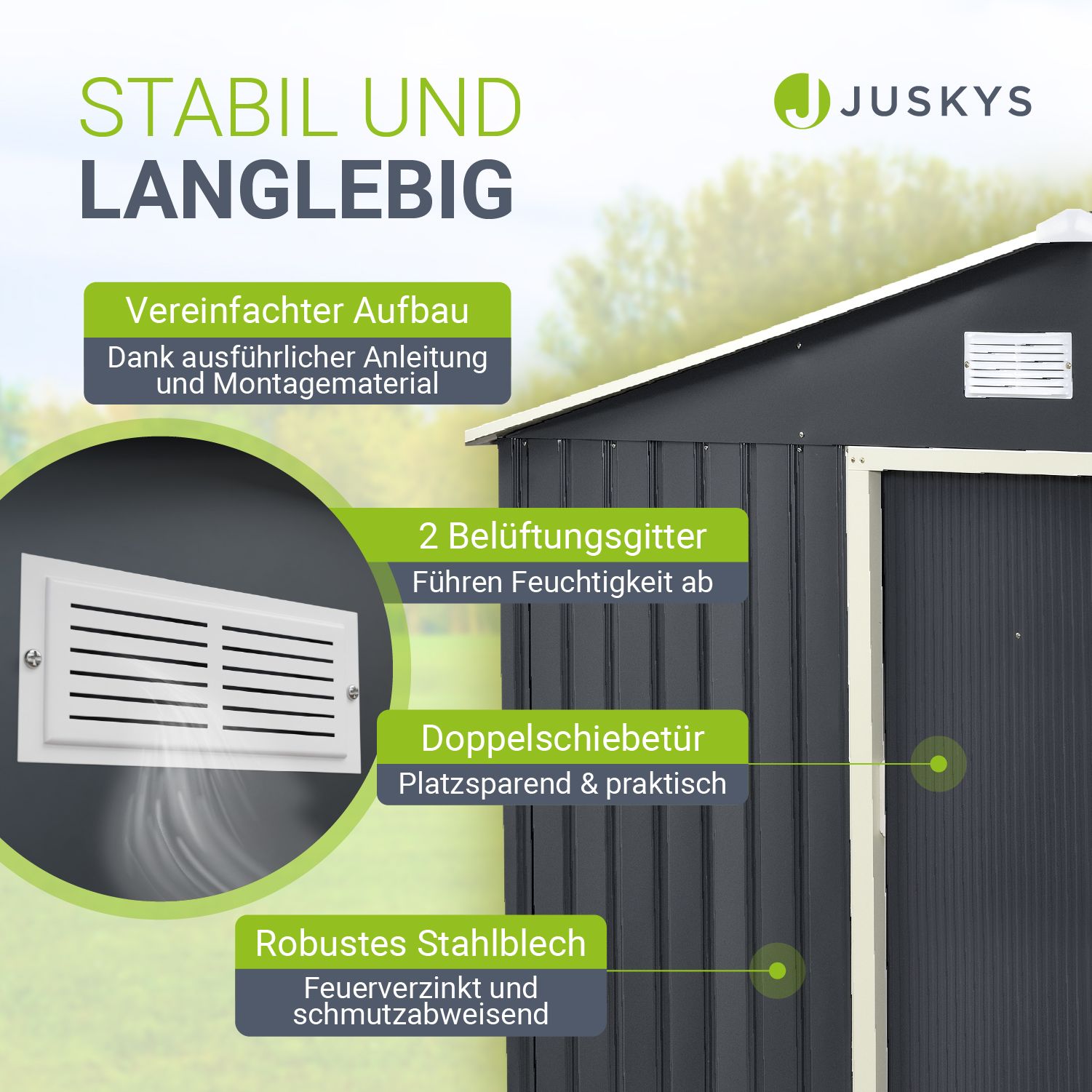 juskys-ger-tehaus-metall-gr-e-m-mit-pultdach-ger-teschuppen-dunkelgr-n-doppelsch image 2