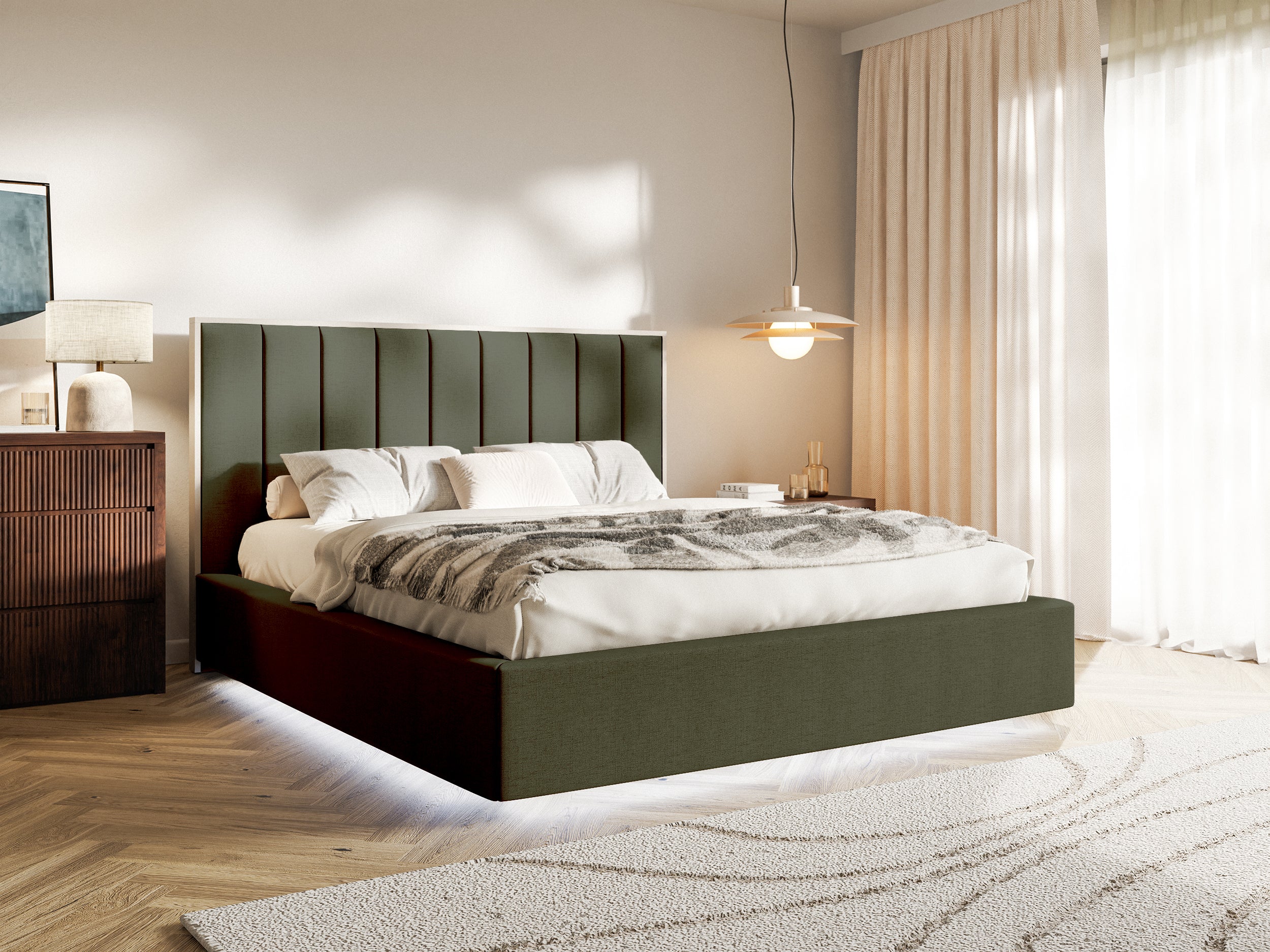 selsey-togents-polsterbett-140x200-cm-mit-stauraum-und-led-dunkelgr-ner-chenille image 2
