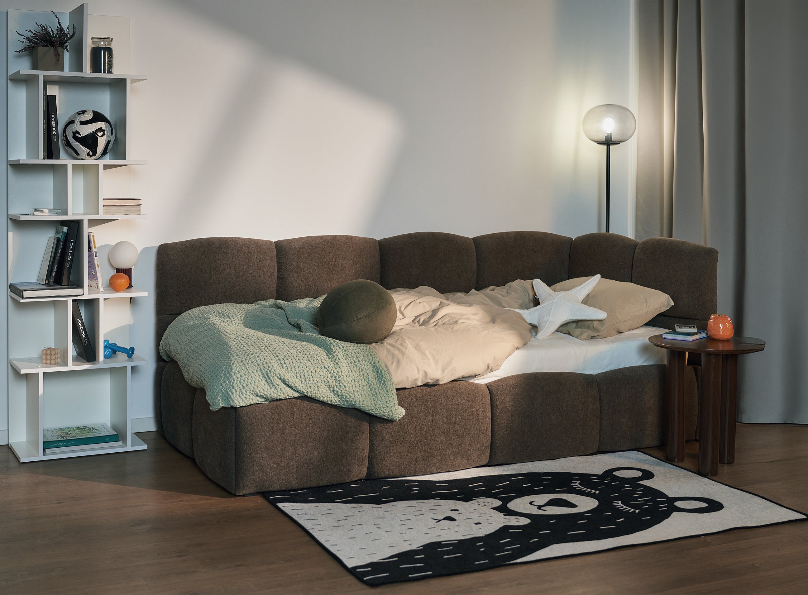 selsey-cloudy-jugendbett-90x200-cm-rechts-mit-stauraum-brauner-chenille-bezug image 2