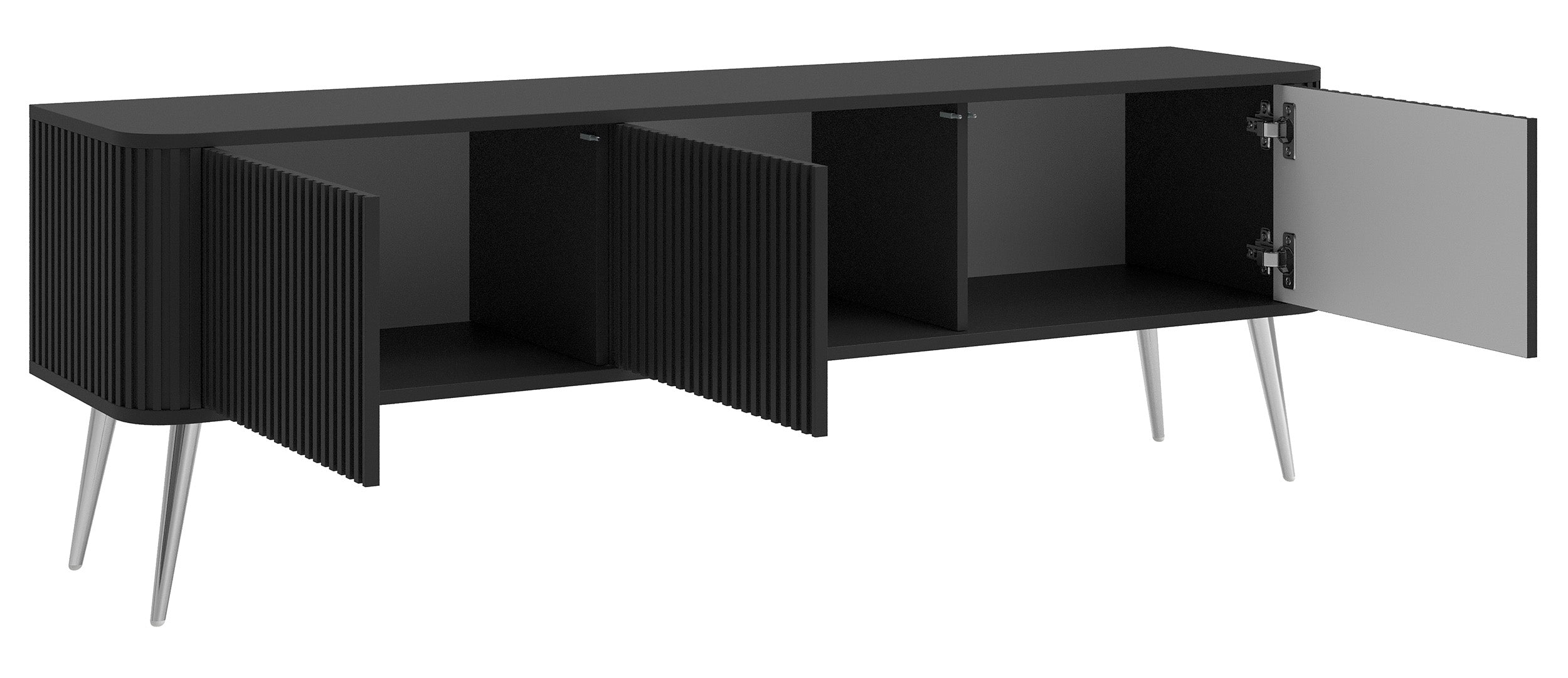 selsey-ovarlo-tv-schrank-163-cm-dreit-rig-mit-rillen-schwarz-mit-silbernen-beine image 6