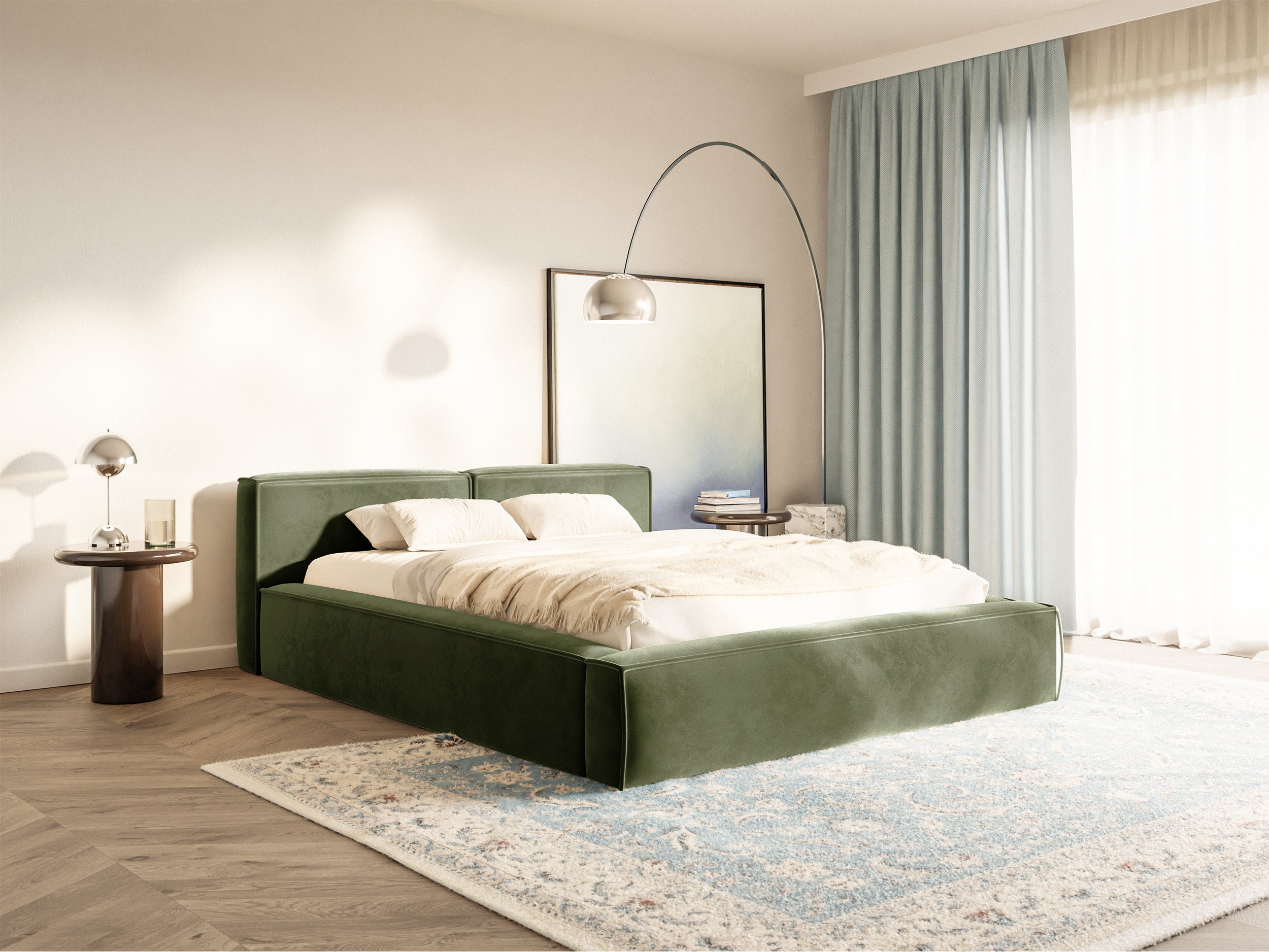 selsey-tilves-slim-low-polsterbett-200x200-cm-mit-stauraum-olivgr-ner-samt-metal image 2