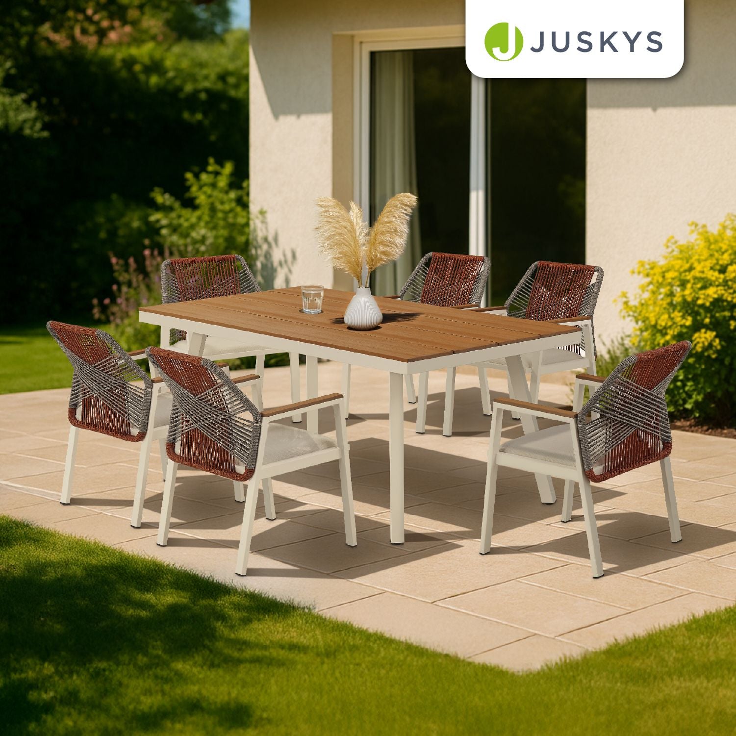 juskys-costa-rica-premium-gartengarnitur-tisch-6-st-hle-metall-rattan-optik image 7