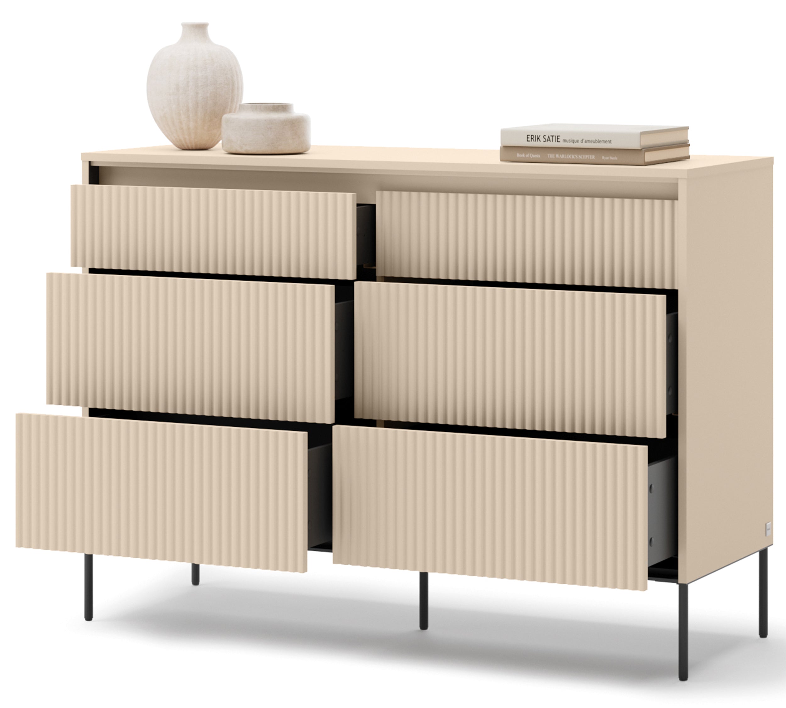 selsey-trend-kommode-130-cm-mit-6-schubladen-und-beleuchtung-sandbeige-schwarz-r image 5