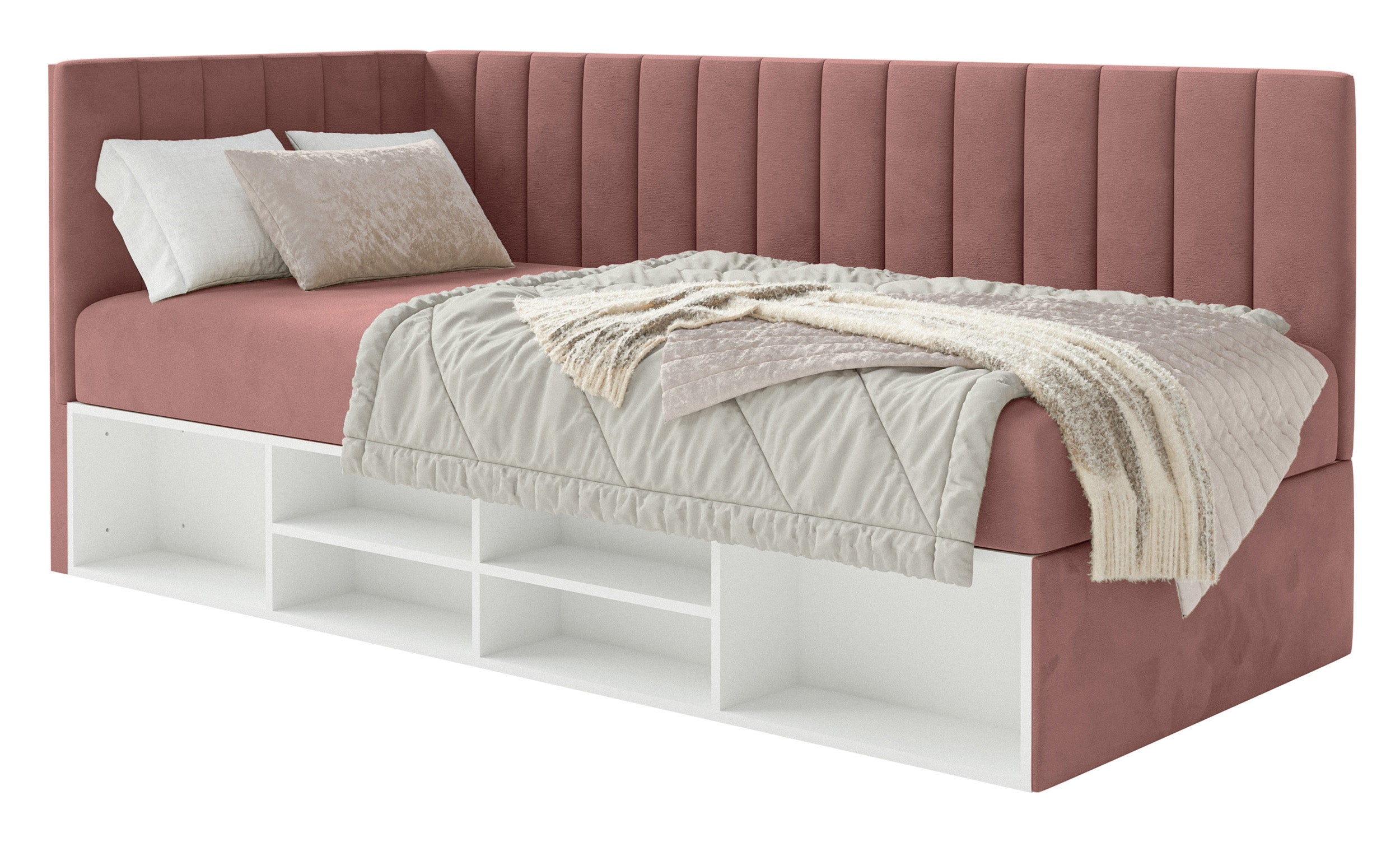 selsey-ventrio-jugendbett-90x200-cm-links-mit-stauraum-und-regalen-rosa-velours- image 4