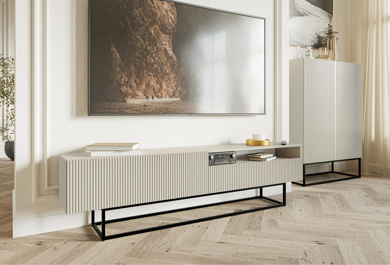 selsey-veldio-tv-schrank-175-cm-grau-beige-gefr-ste-front-nische-schwarze-beine image 3