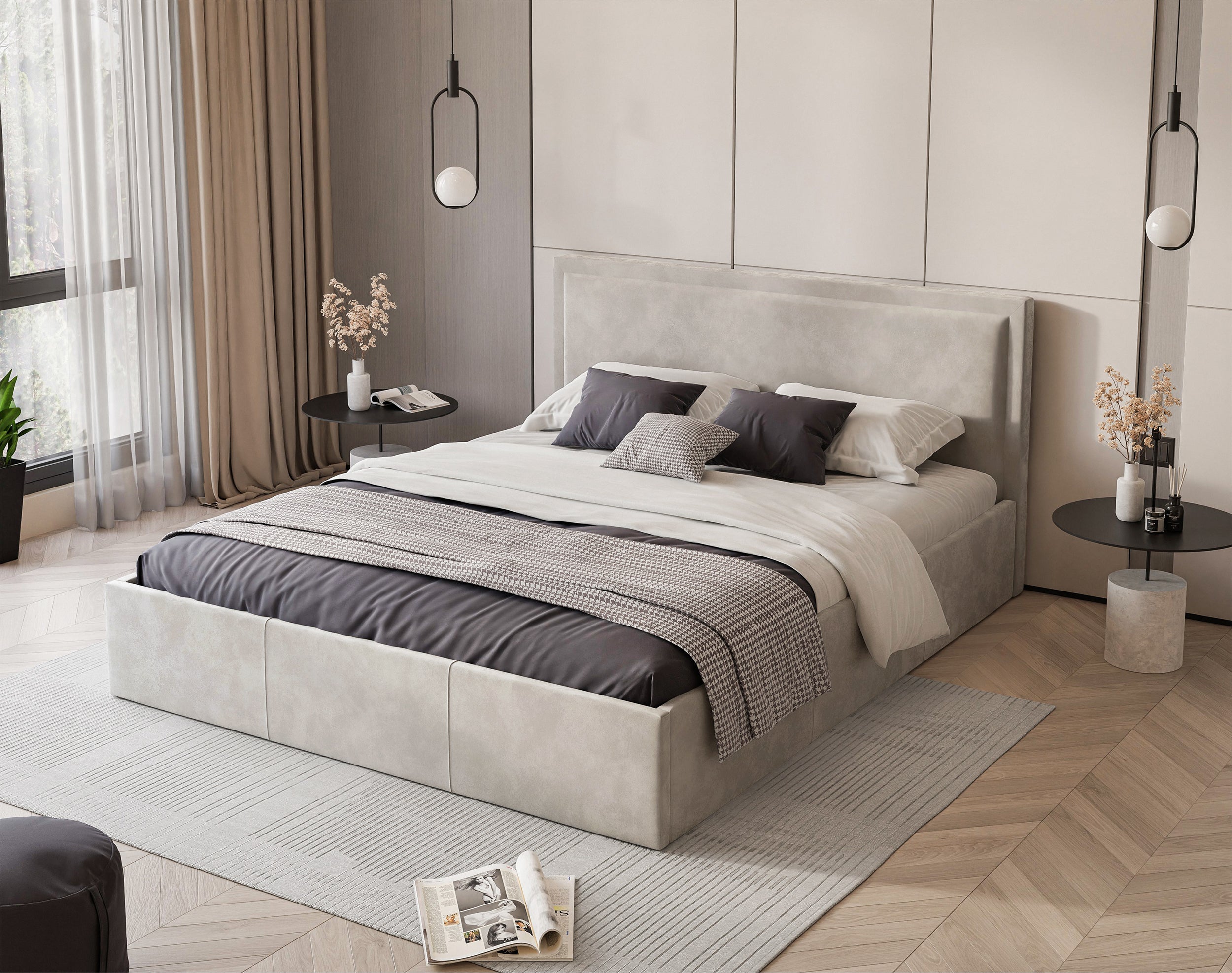 selsey-soave-polsterbett-160x200-cm-mit-stauraum-hellbeiger-samt-metallrahmen image 2