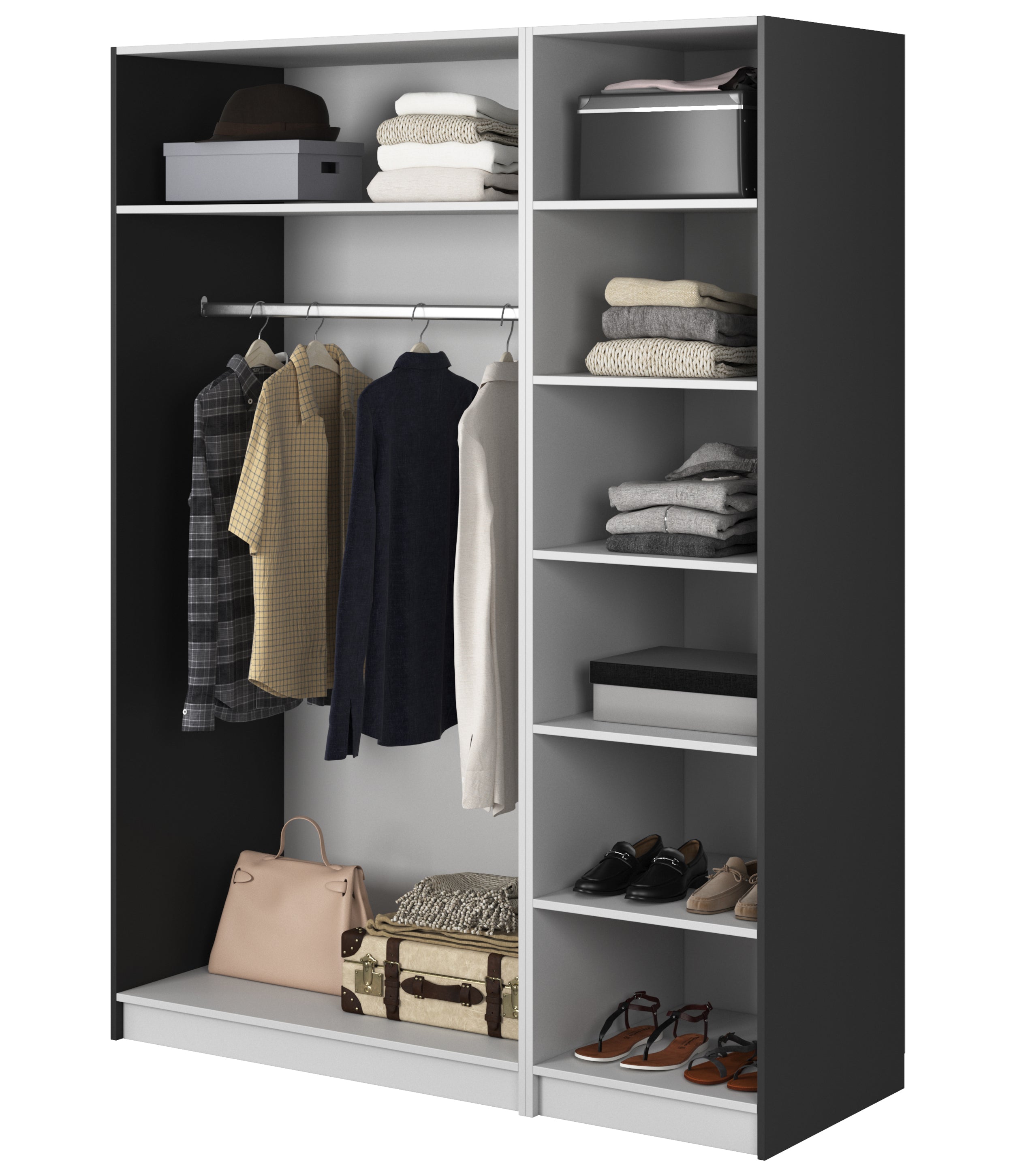 selsey-frame-dreht-renschrank-150-cm-schwarz-mit-kleiderstange-und-7-b-den image 3
