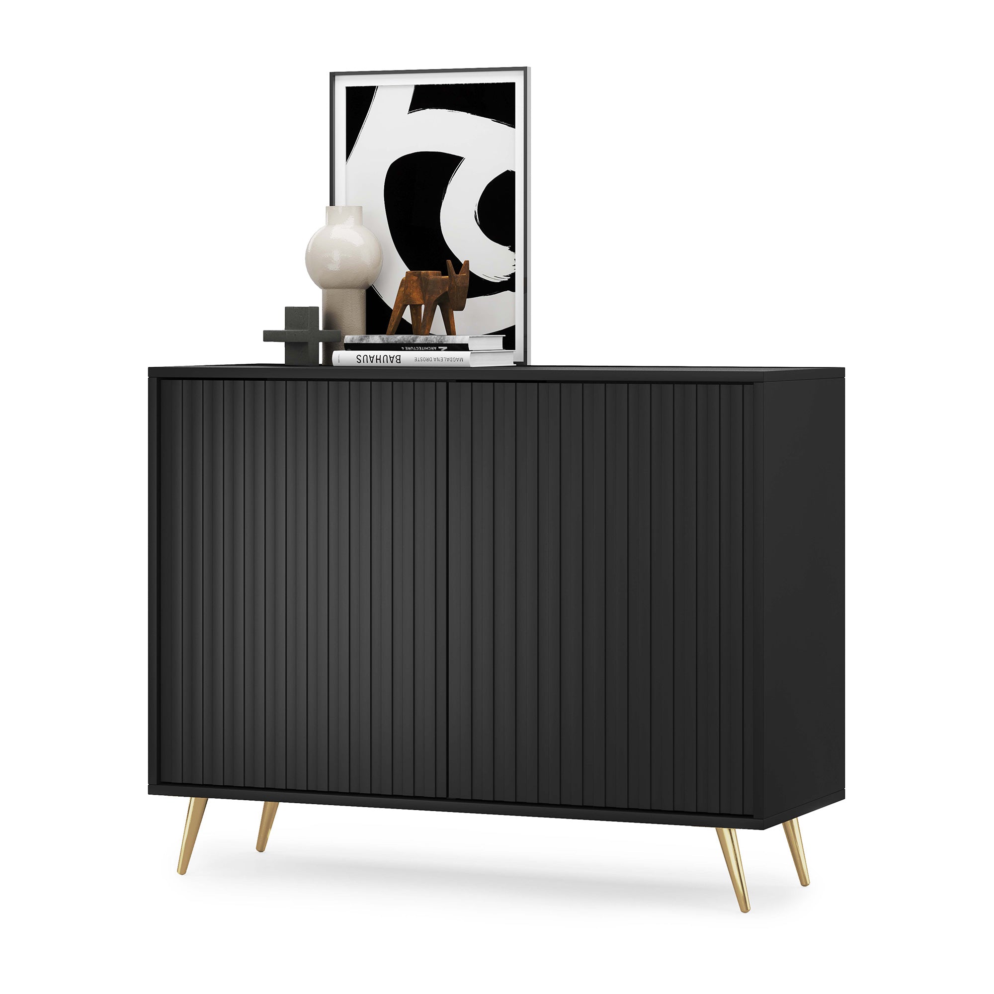 selsey-bello-kommode-mit-lamellenfront-104-cm-schwarz-mit-goldenen-beinen image 6