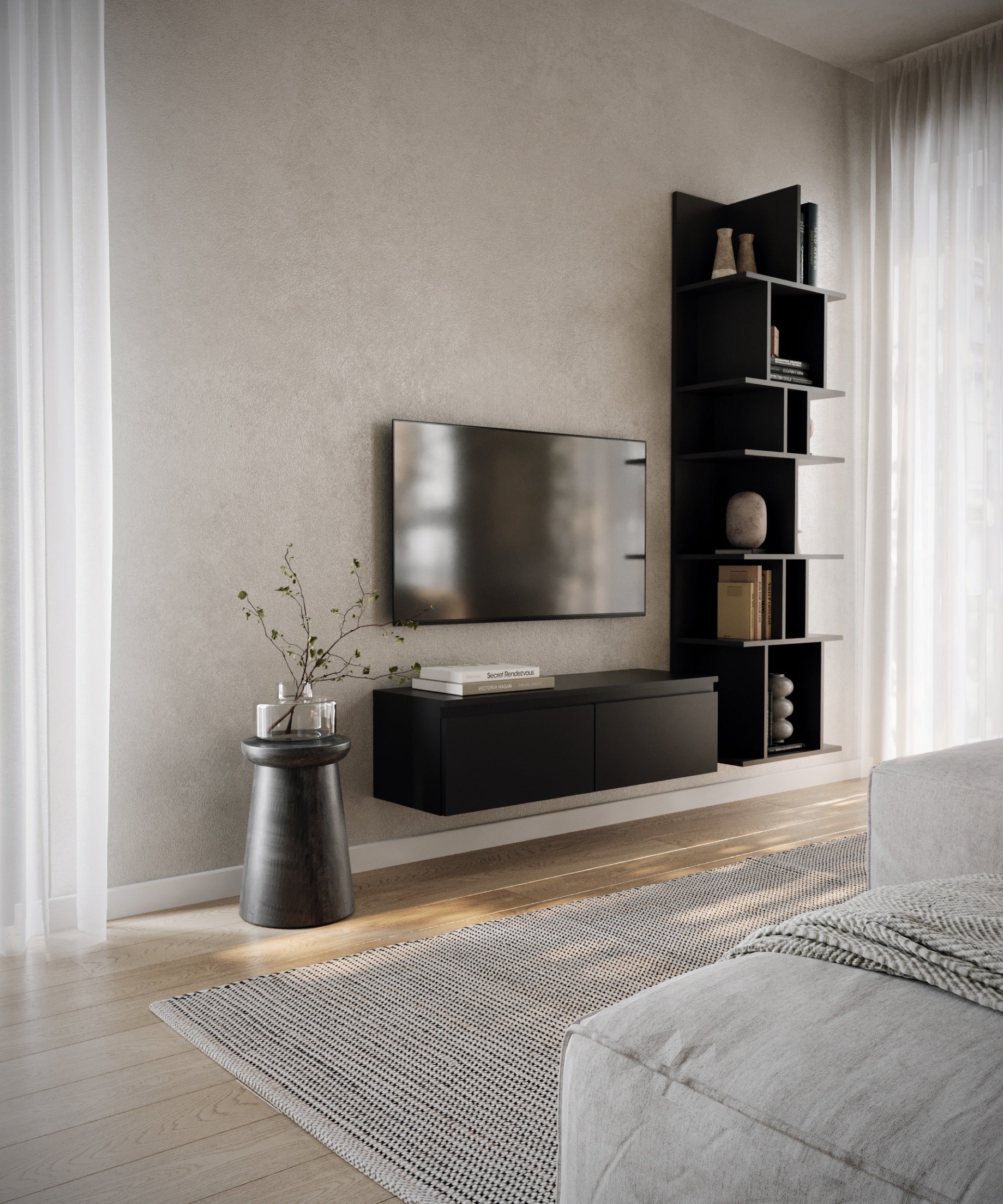 selsey-bemmi-h-ngeschrank-f-r-tv-100-cm-schwarz-mit-2-f-chern image 3