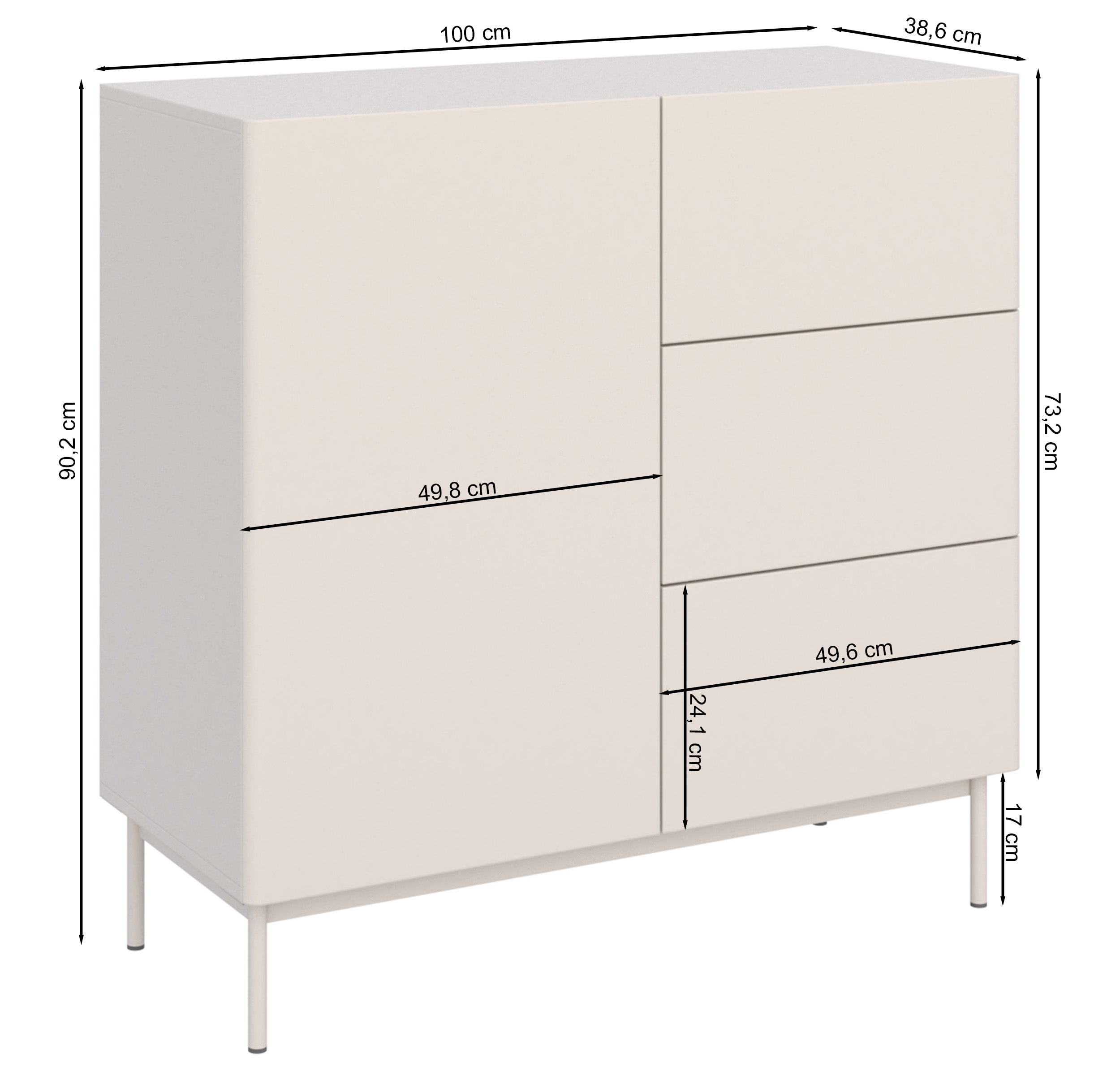 selsey-olio-kommode-100-cm-einfl-gelig-mit-3-schubladen-schwarz image 4