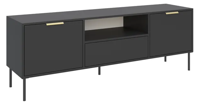 selsey-vena-tv-schrank-160-cm-zweit-rig-mit-schublade-schwarz image 1