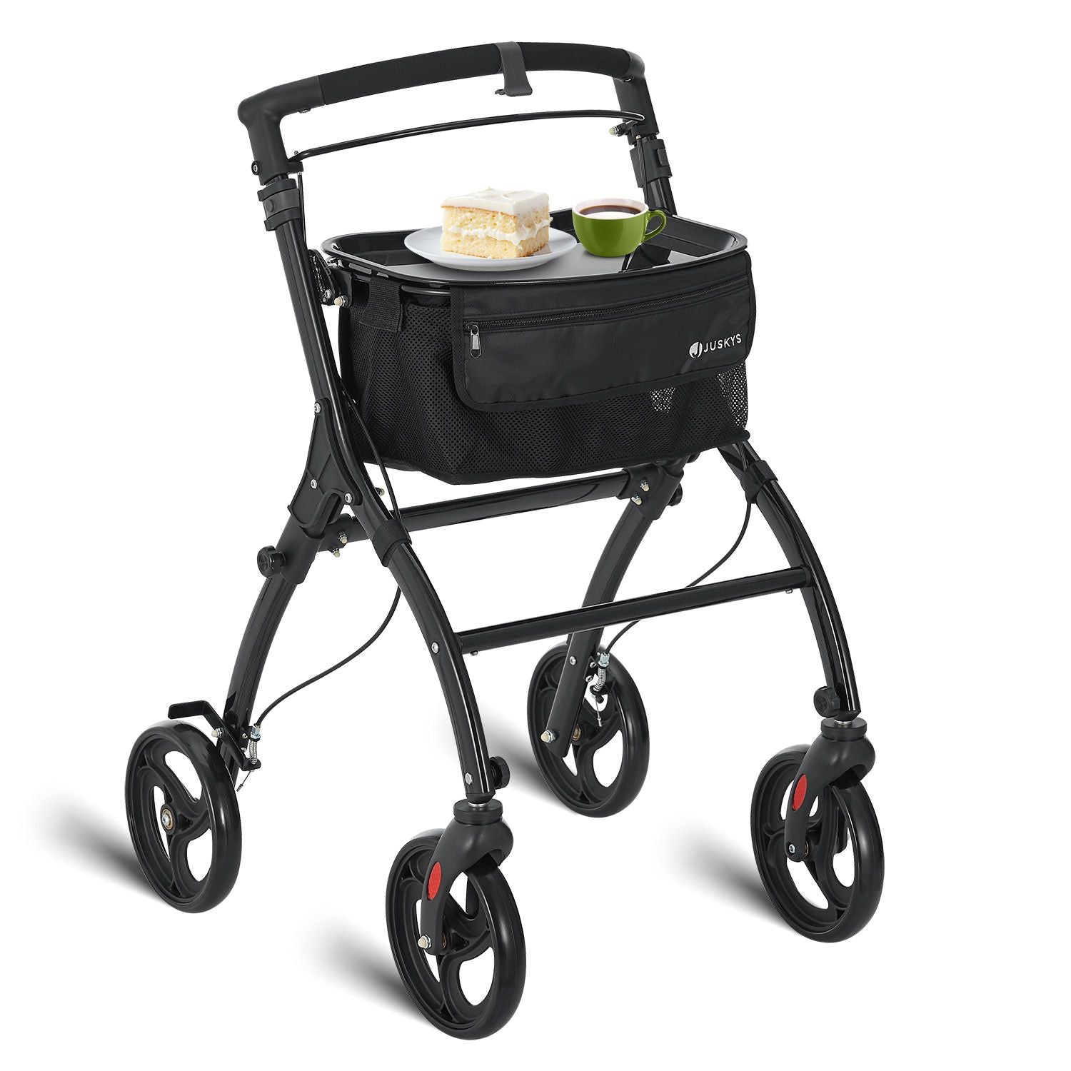 juskys-wohnungsrollator-aktiv-bordeaux-rot-alu-leichtgewicht-mit-tablett-und-tas image 8