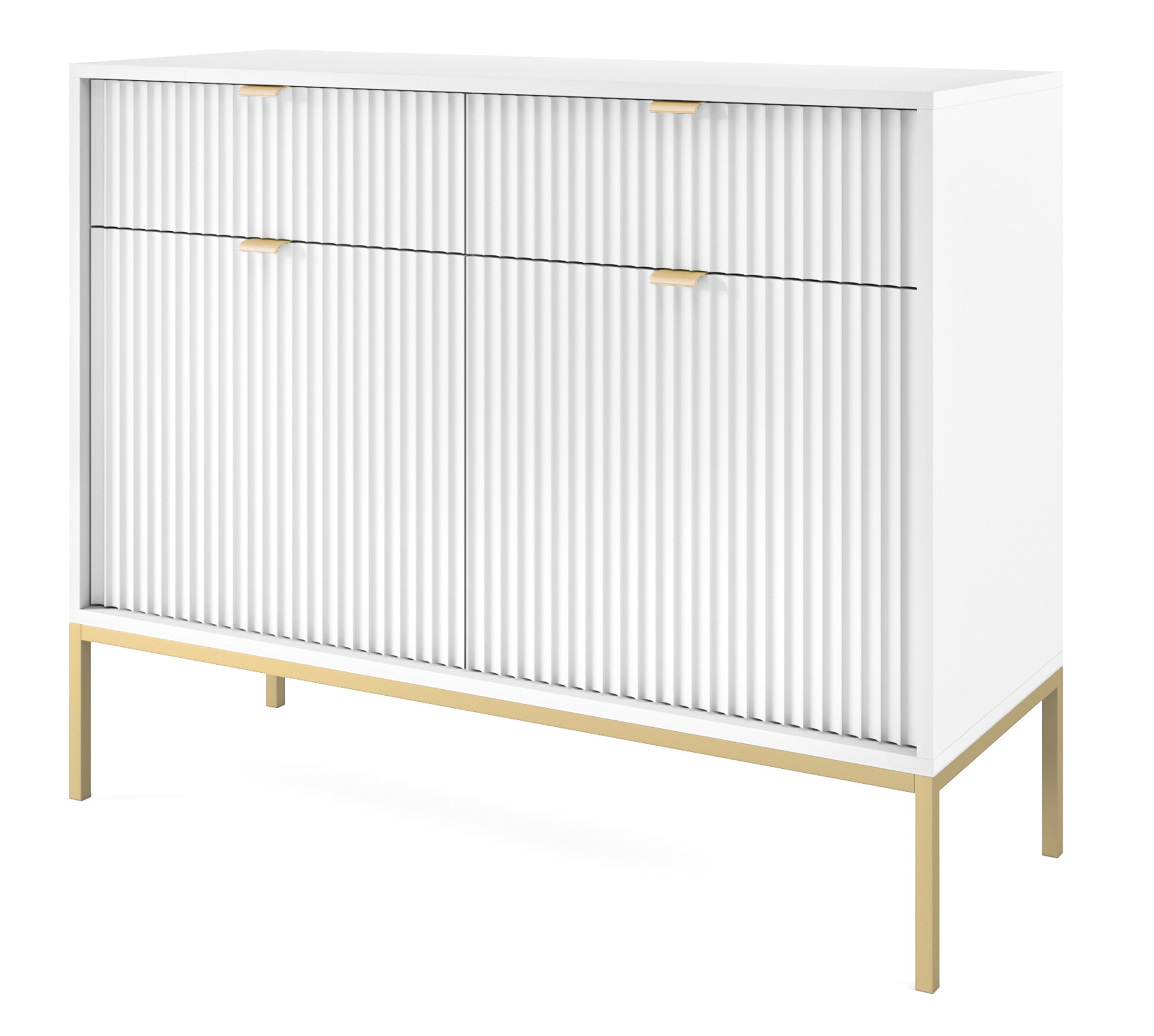 selsey-vellore-zweit-rige-kommode-104-cm-wei-mit-rillenfronten-und-goldenem-gest image 1