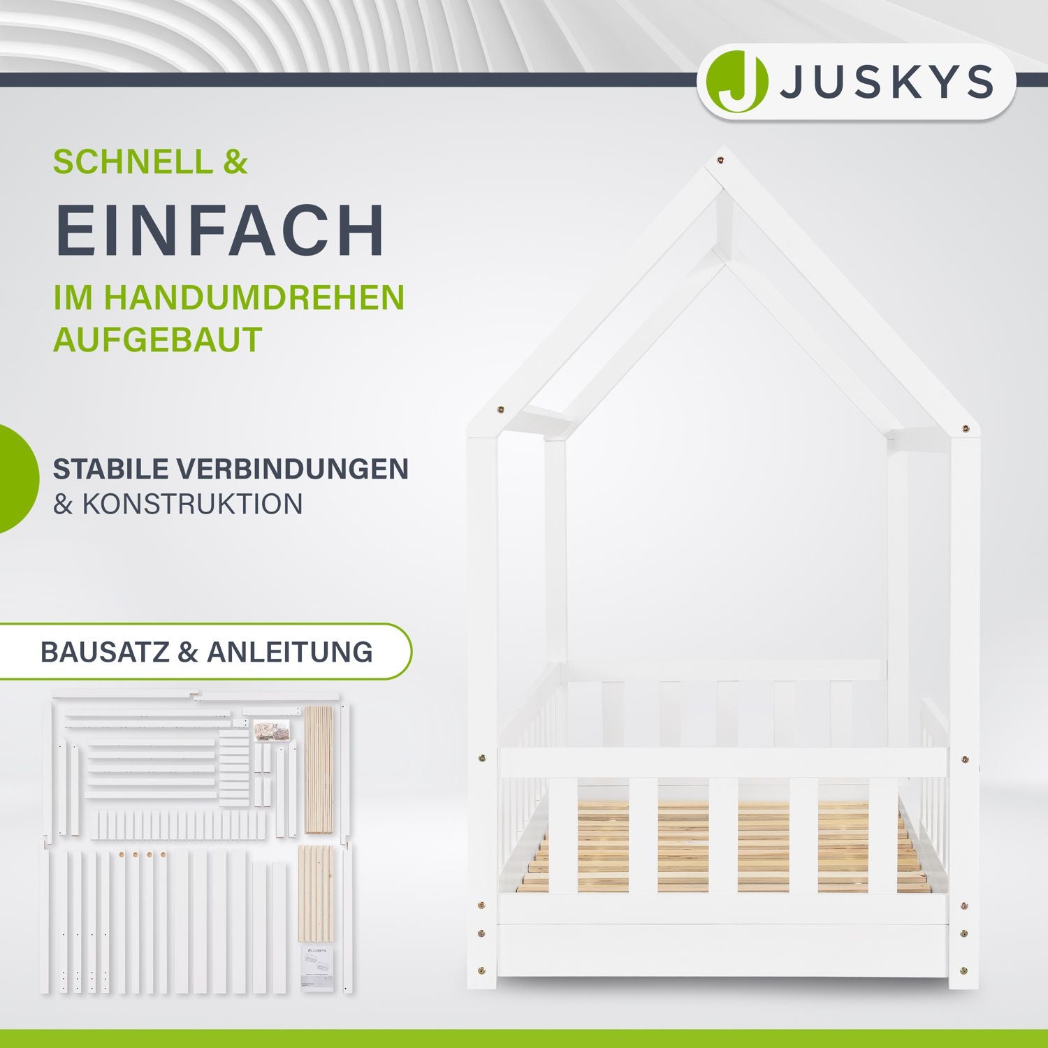 juskys-kinderbett-marli-90-x-200-cm-hausbett-wei-mit-rausfallschutz-lattenrost-u image 4