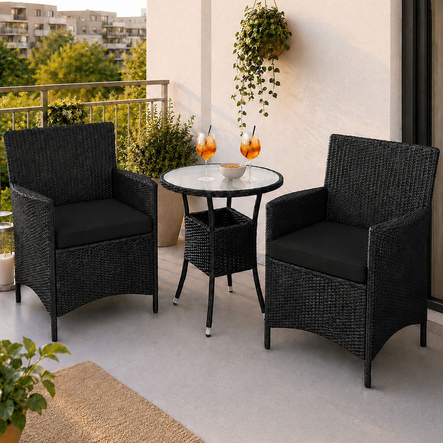 juskys-bayamo-polyrattan-balkon-set-2-personen-schwarz-creme image 2
