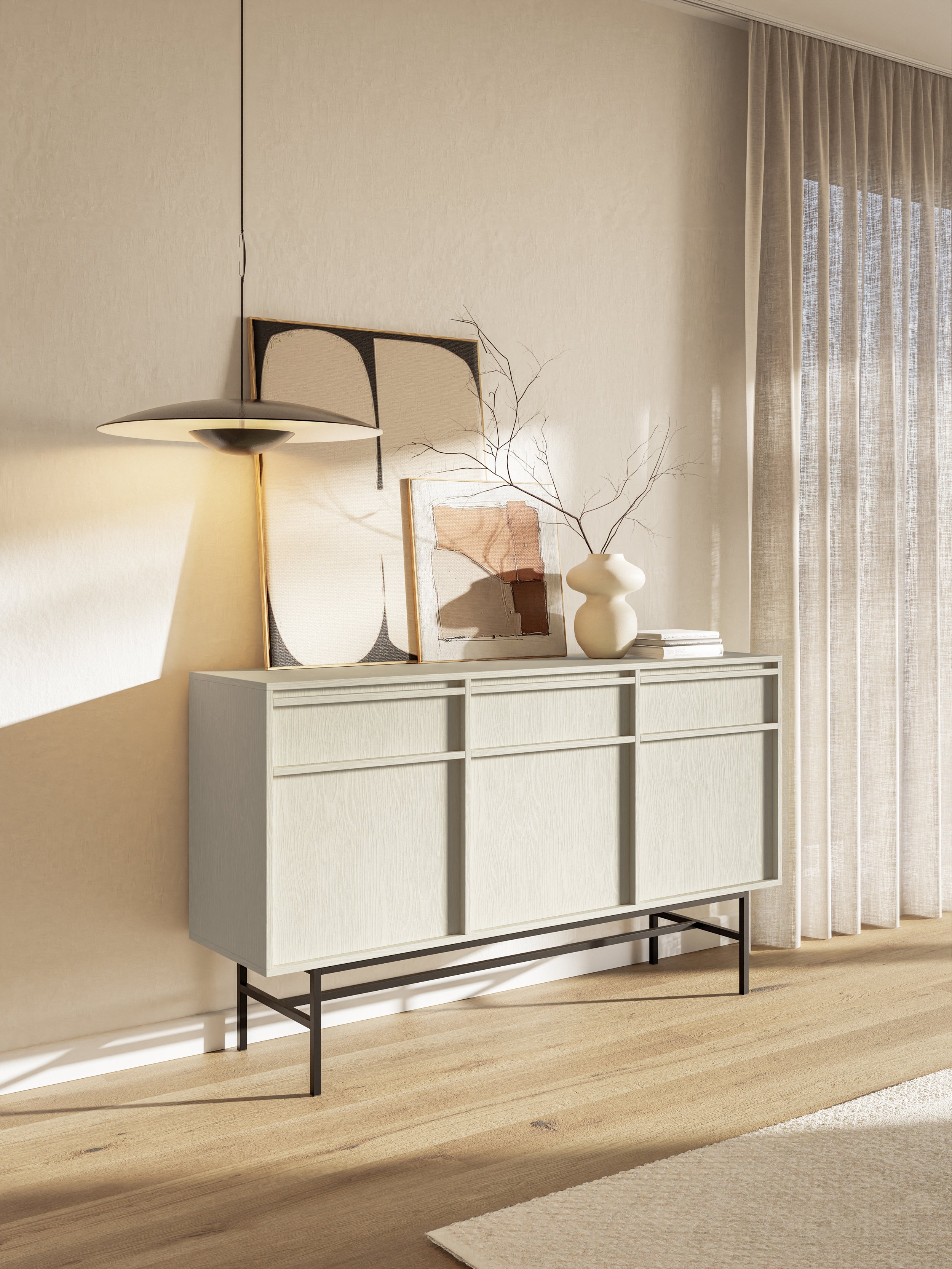 selsey-evo-dreht-r-kommode-154-cm-mit-schubladen-sandbeige-mit-stahlgestell image 2