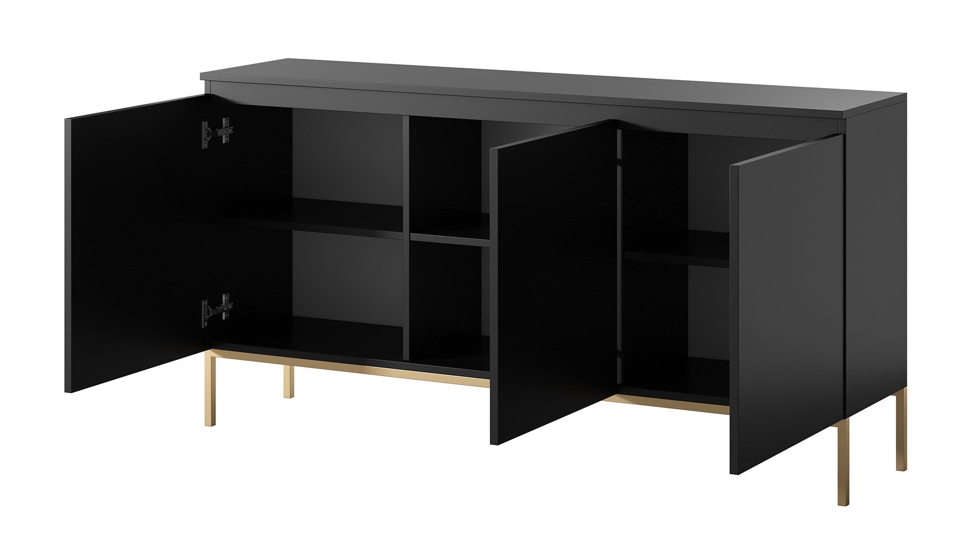 selsey-bemmi-kommode-150-cm-schwarz-mit-3-dreht-ren-und-goldenen-beinen image 6