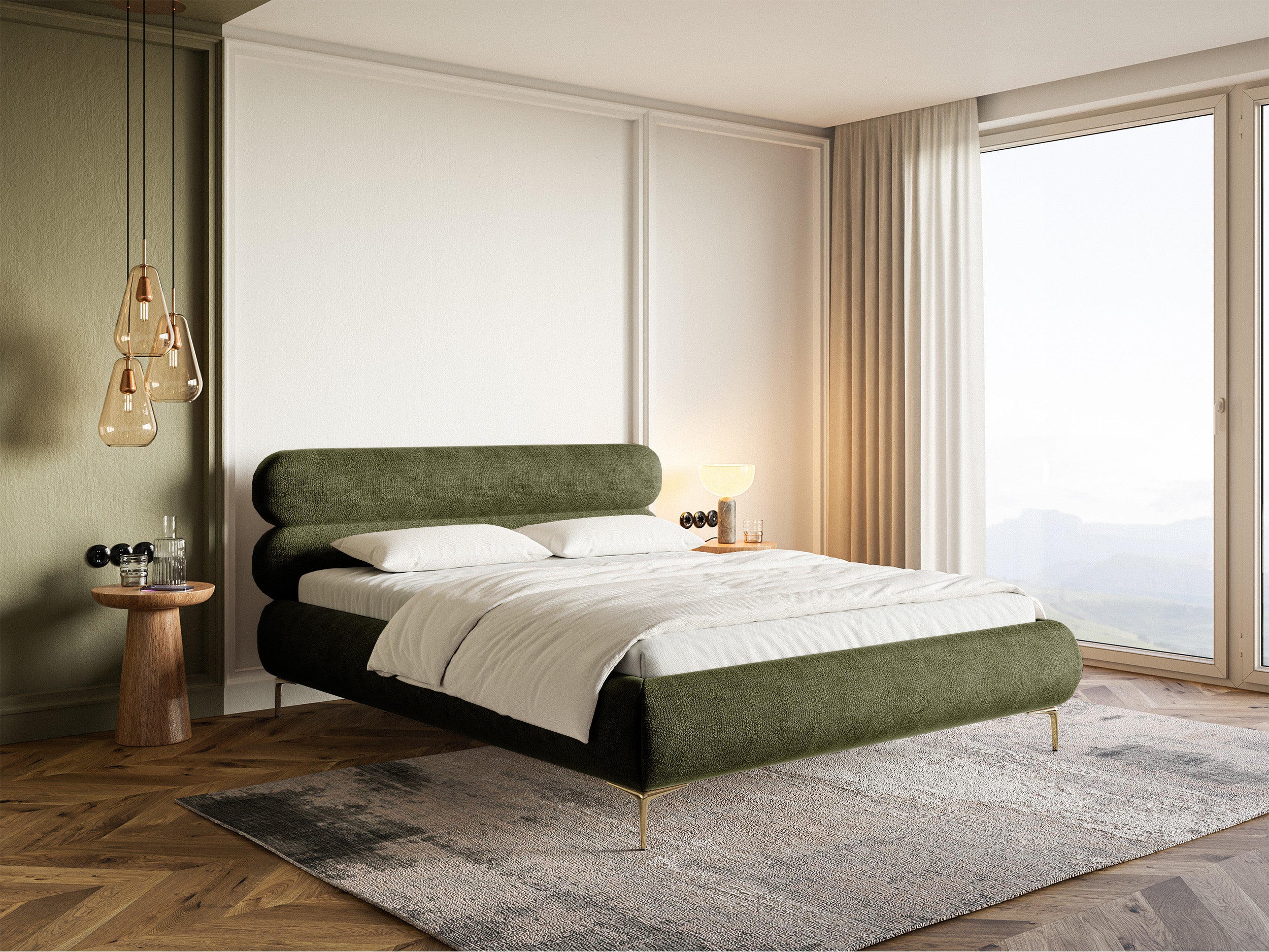 selsey-roule-polsterbett-140x200-cm-olivgr-n-chenille-goldene-beine image 3