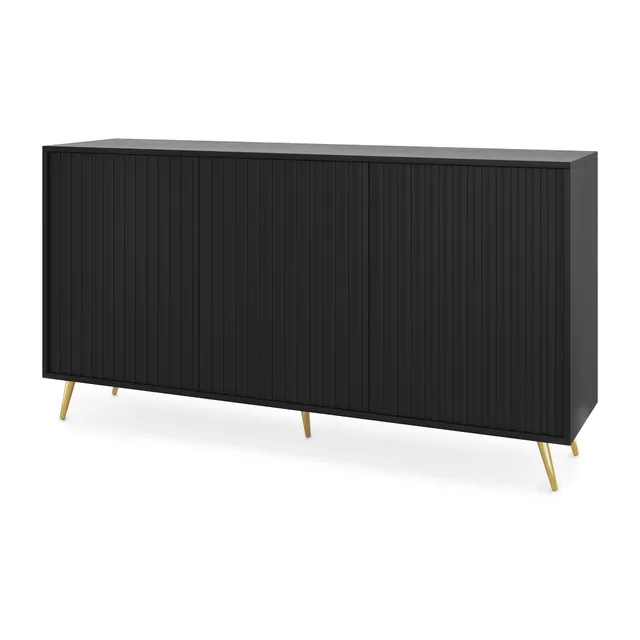 selsey-bello-kommode-154-cm-schwarz-mit-lamellenfronten-und-goldenen-beinen image 1