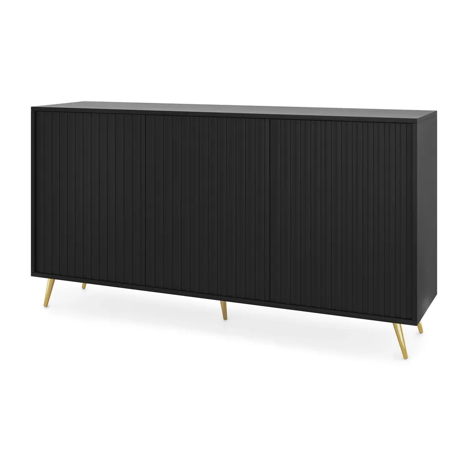 selsey-bello-kommode-154-cm-schwarz-mit-lamellenfronten-und-goldenen-beinen image 1