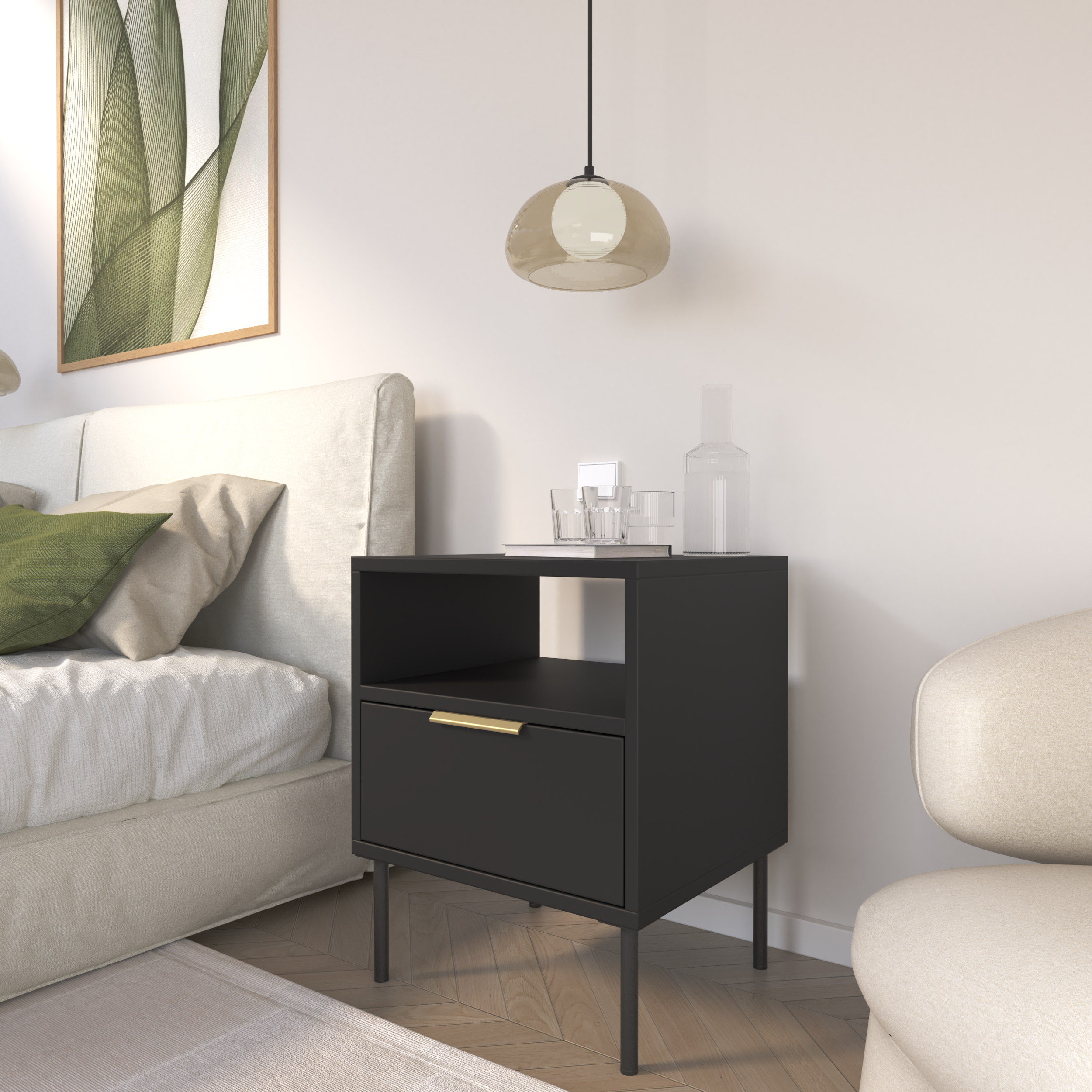 selsey-vena-nachttisch-mit-schublade-und-fach-45-cm-schwarz image 4