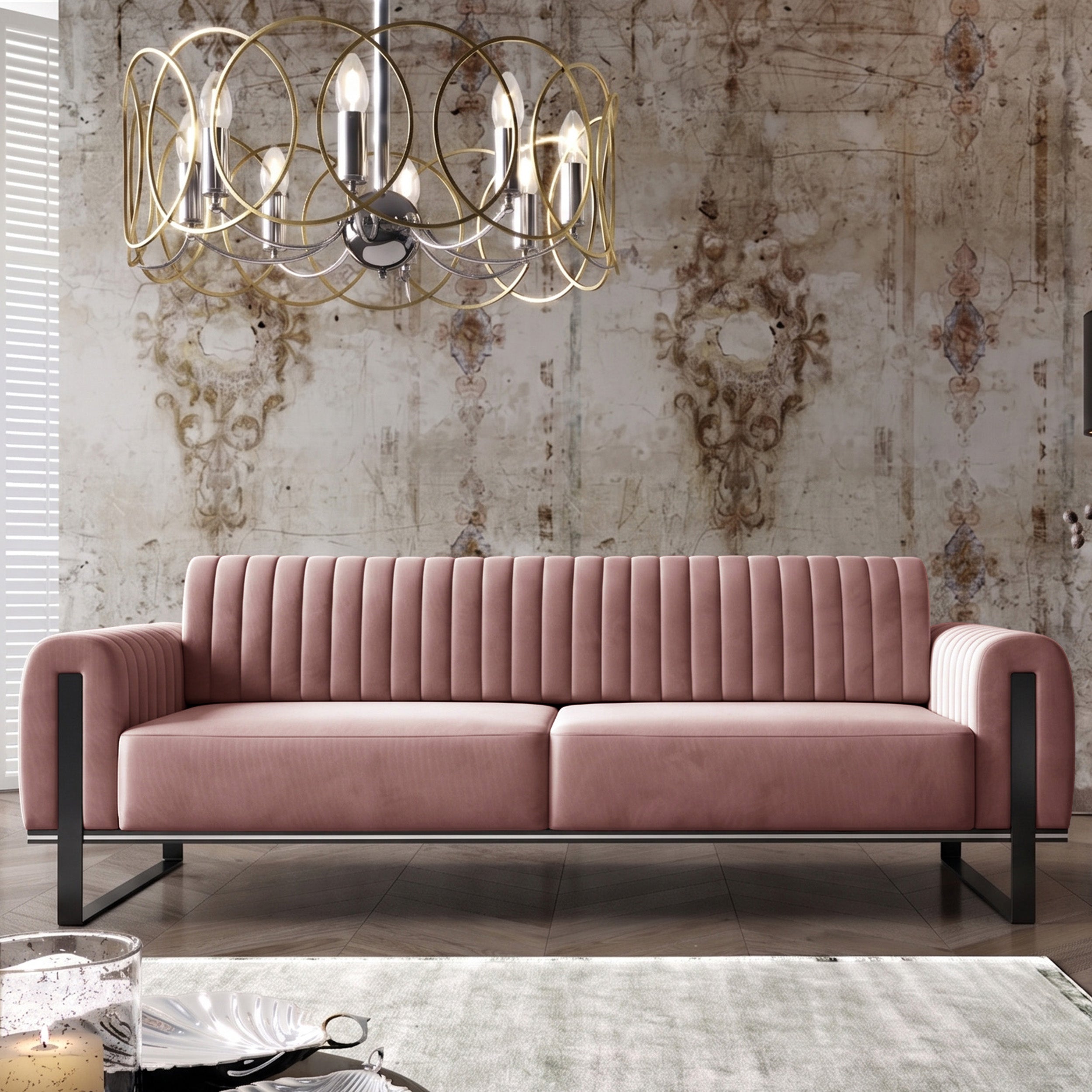 selsey-parissa-dreiersofa-rosa-samt-schwarze-beine image 2