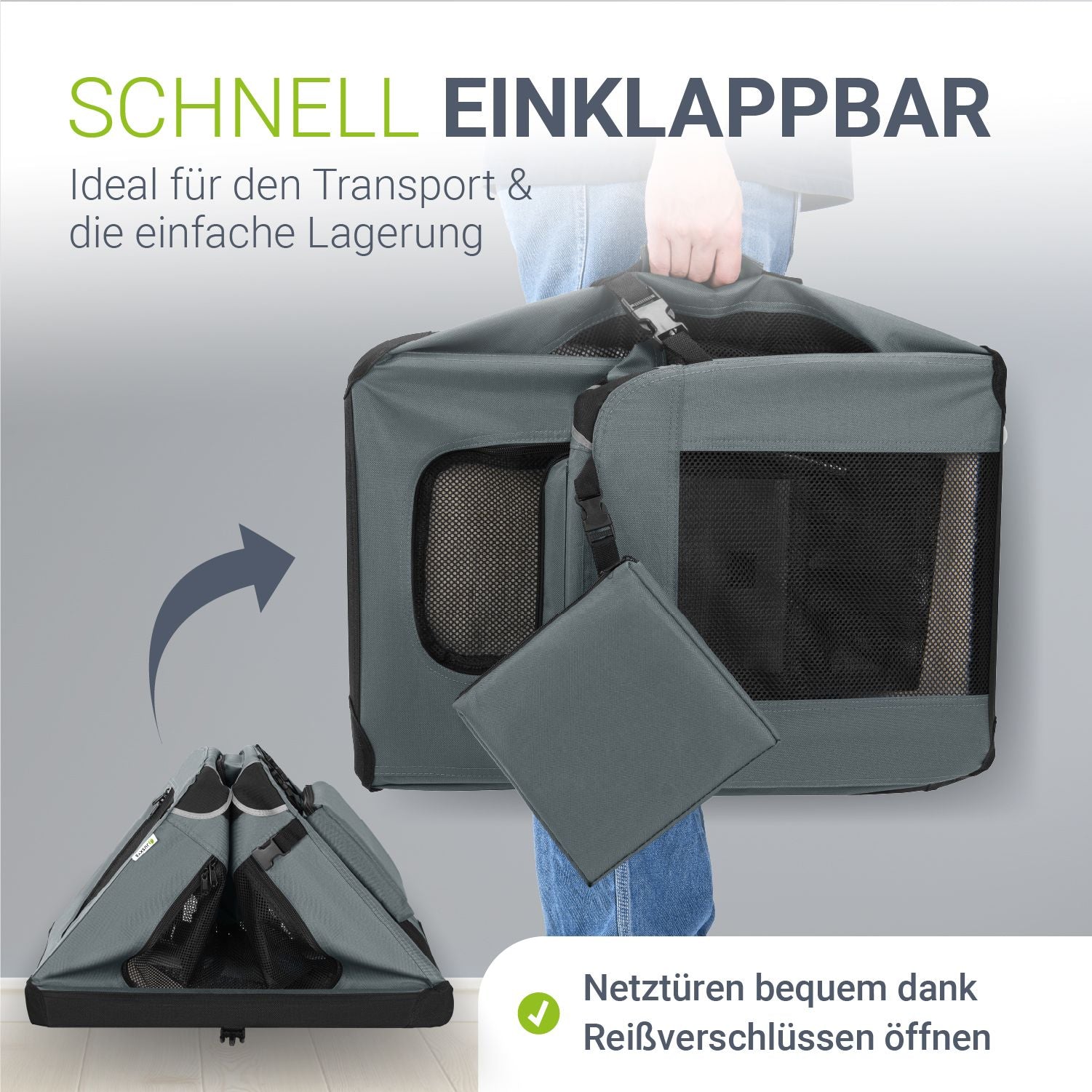 juskys-lassie-hundebox-auto-faltbar-gr-e-s-grau-stoff image 3