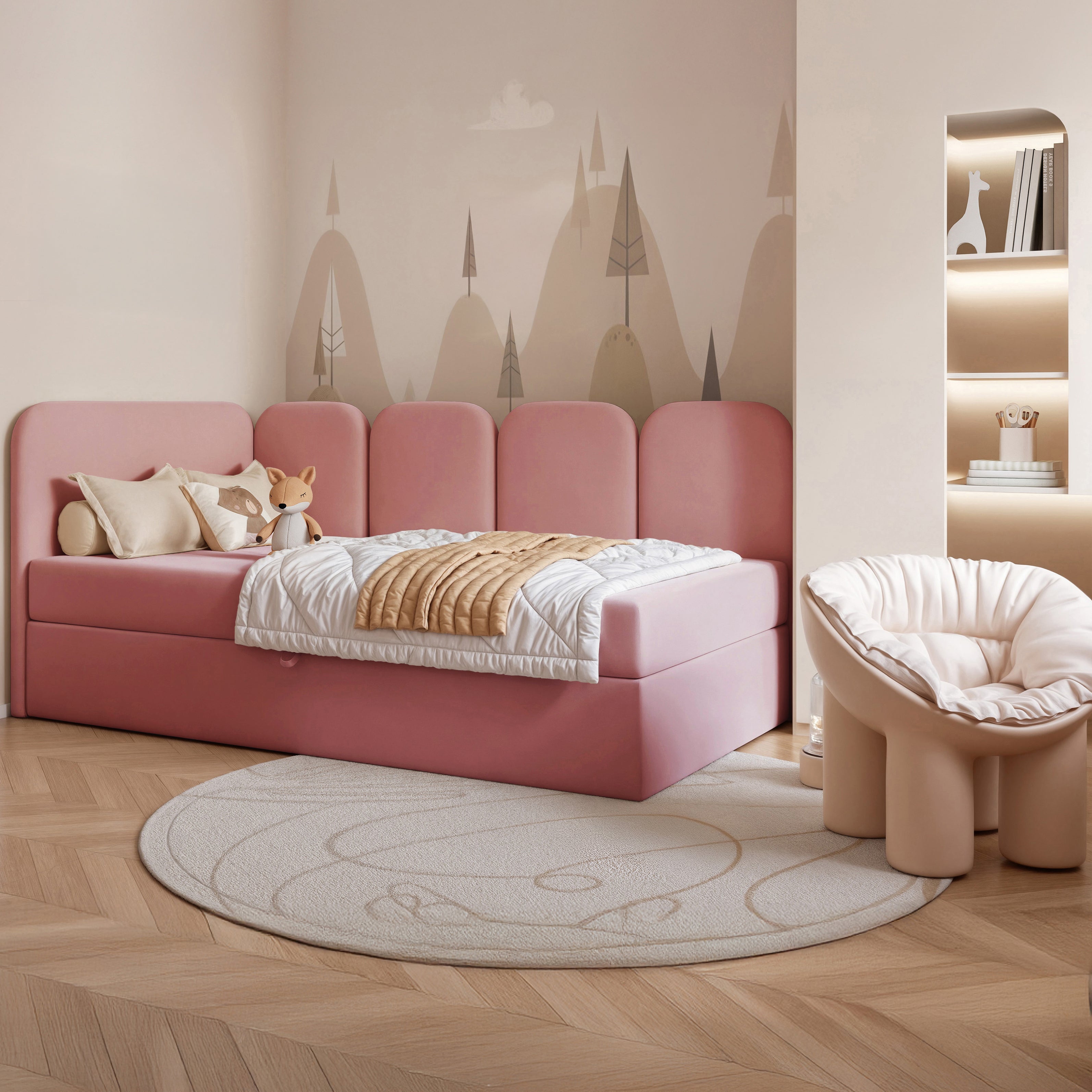 selsey-nubini-jugendbett-90x200-links-mit-stauraum-rosa-velours image 2