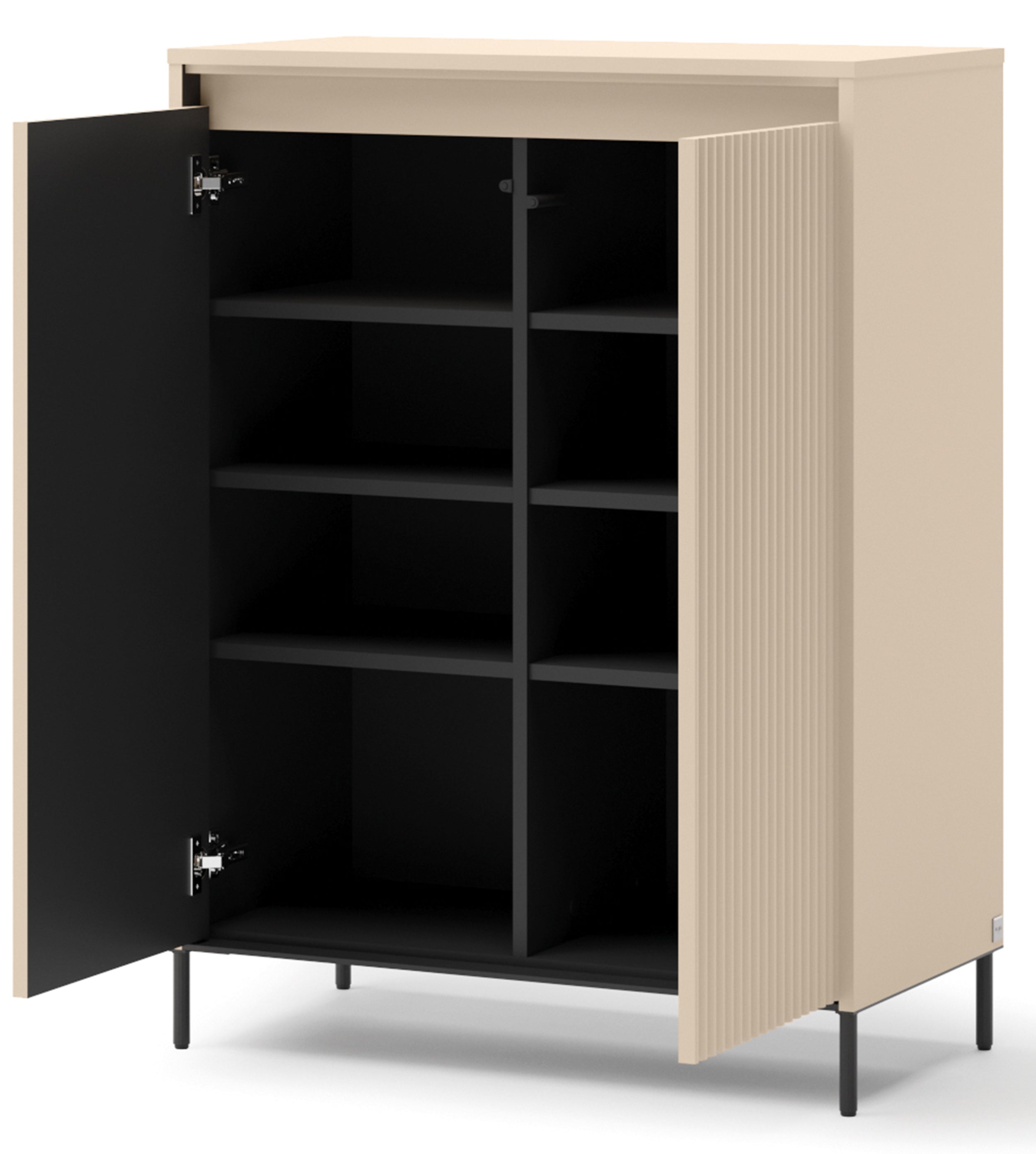 selsey-trend-hohe-kommode-78-cm-sandbeige-schwarz-mit-beleuchtung-2-t-ren-geriff image 5