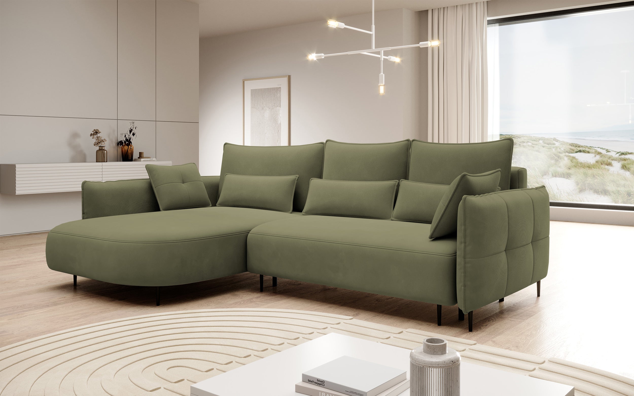 selsey-oblivio-ecksofa-l-links-mit-schlaffunktion-und-stauraum-olivgr-ner-samt-w image 2