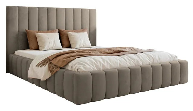 selsey-fiarro-polsterbett-160x200-cm-mit-bettkasten-grau-beige-samtvelours-metal image 1