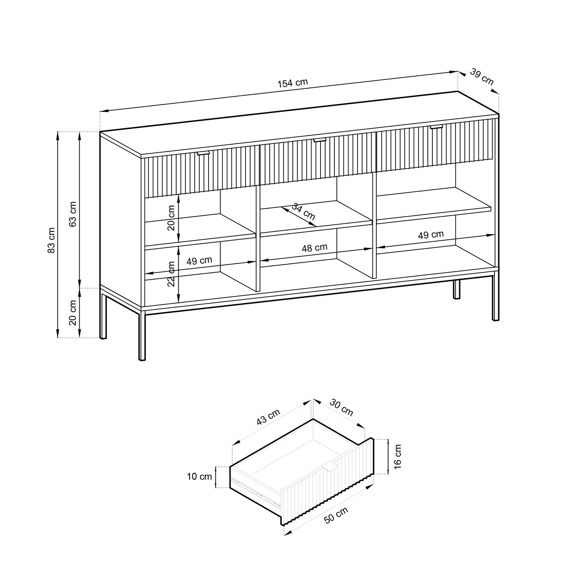 selsey-vellore-dreht-r-kommode-154-cm-schwarz-mit-rillenfronten-und-goldenem-ges image 4