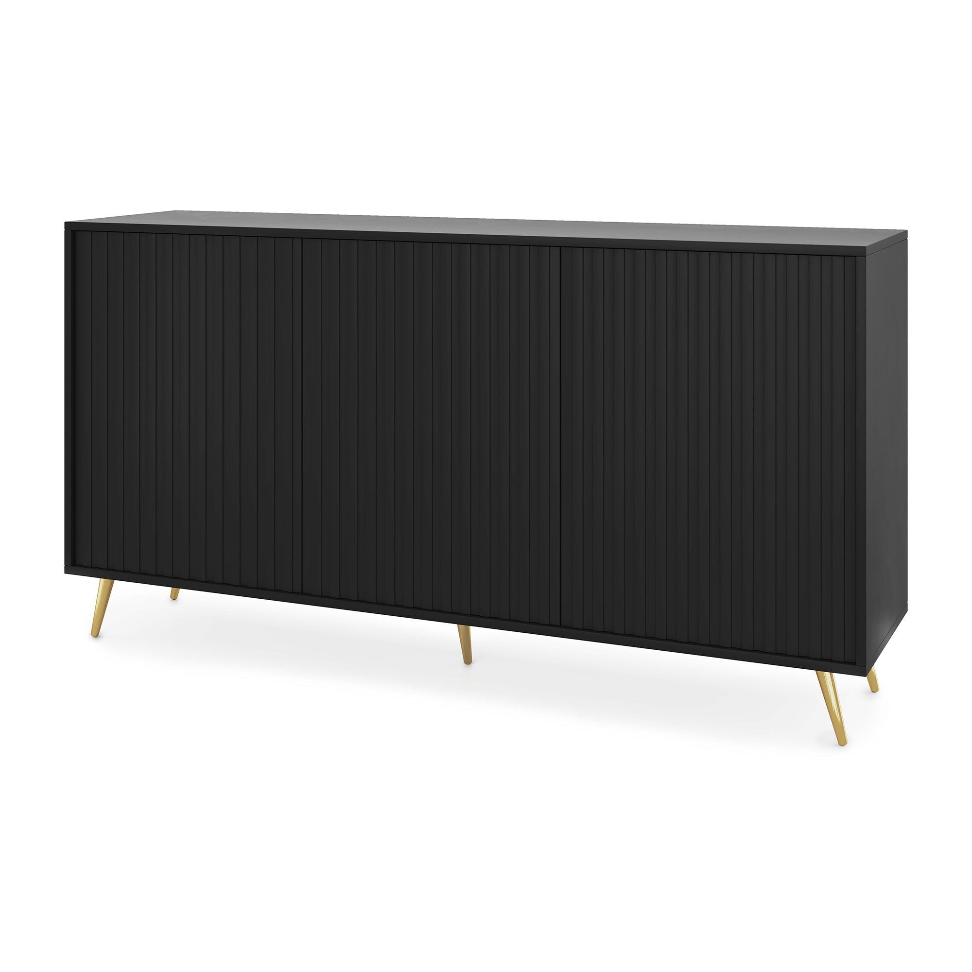 selsey-bello-kommode-154-cm-schwarz-mit-lamellenfronten-und-goldenen-beinen image 1
