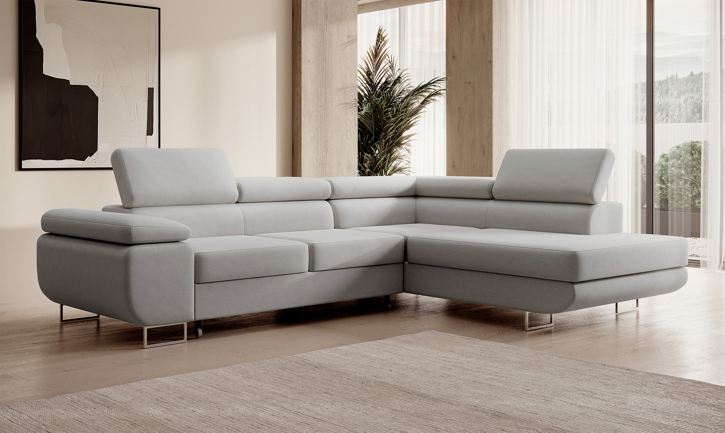 selsey-stevil-ecksofa-mit-schlaffunktion-l-form-rechts-grauer-samt image 2