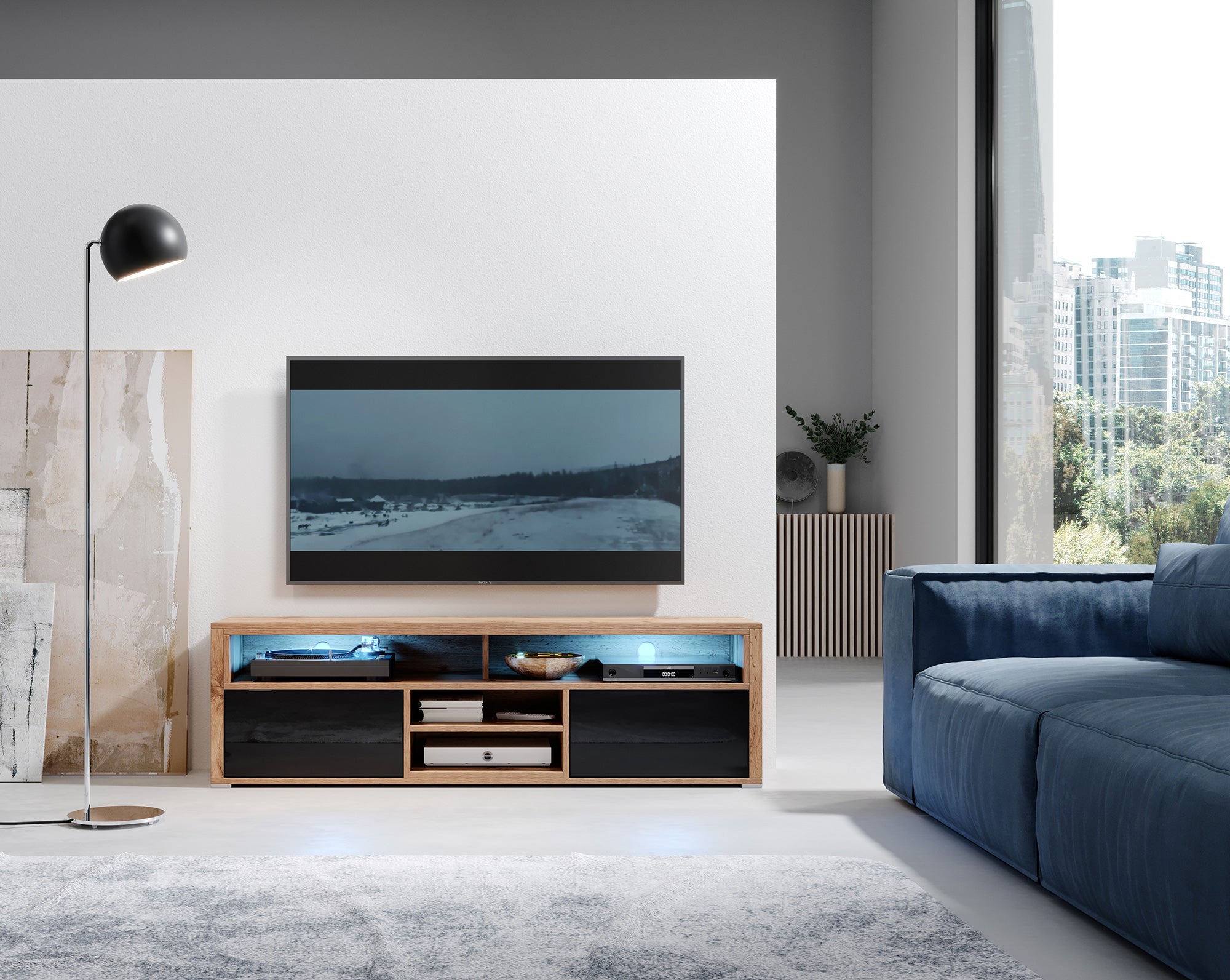 selsey-laksa-tv-schrank-mit-beleuchtung-wotan-eiche-schwarz-hochglanz image 3