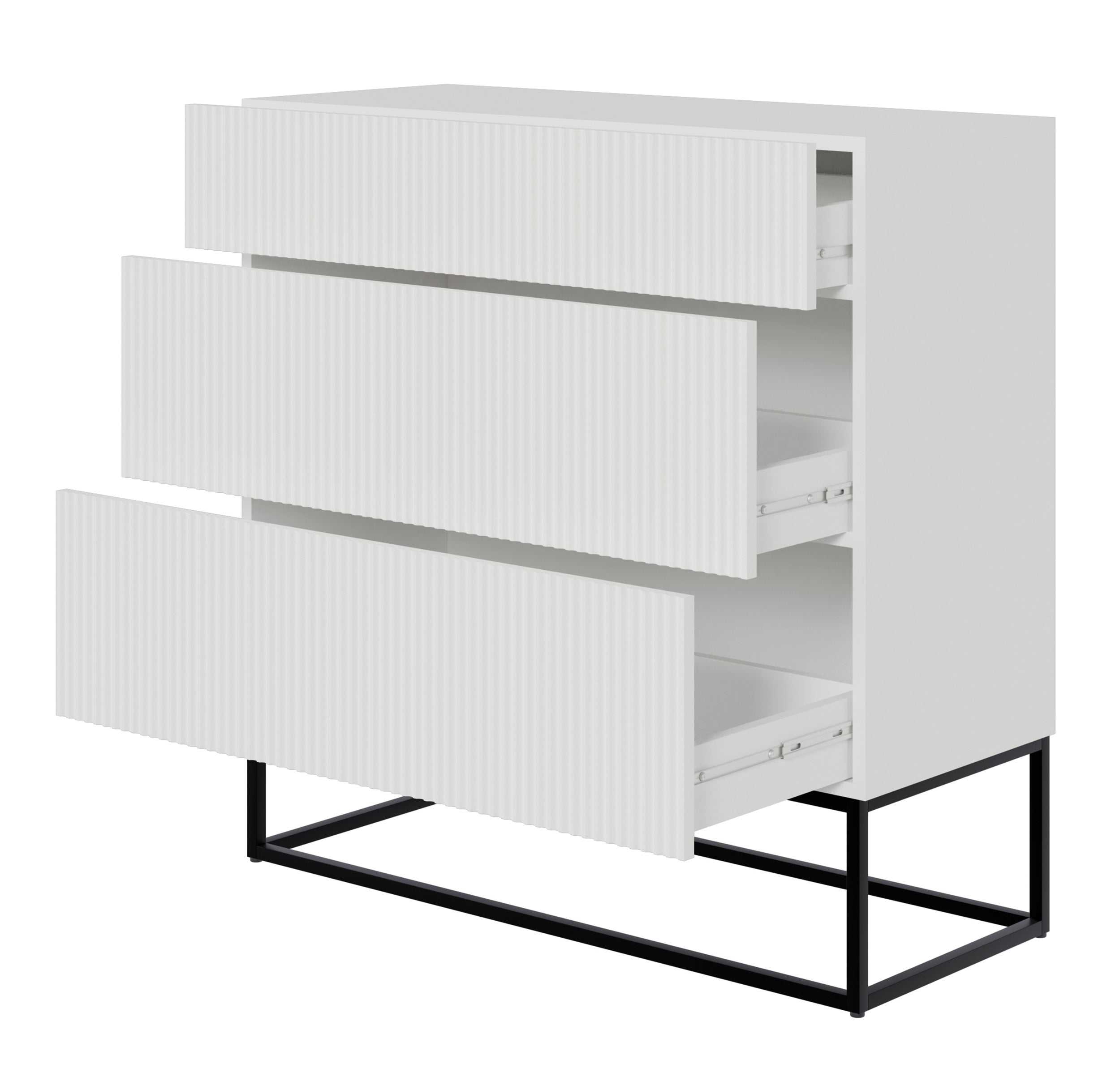 selsey-veldio-kommode-90-cm-mit-3-schubladen-und-gefr-ster-front-wei-mit-schwarz image 1