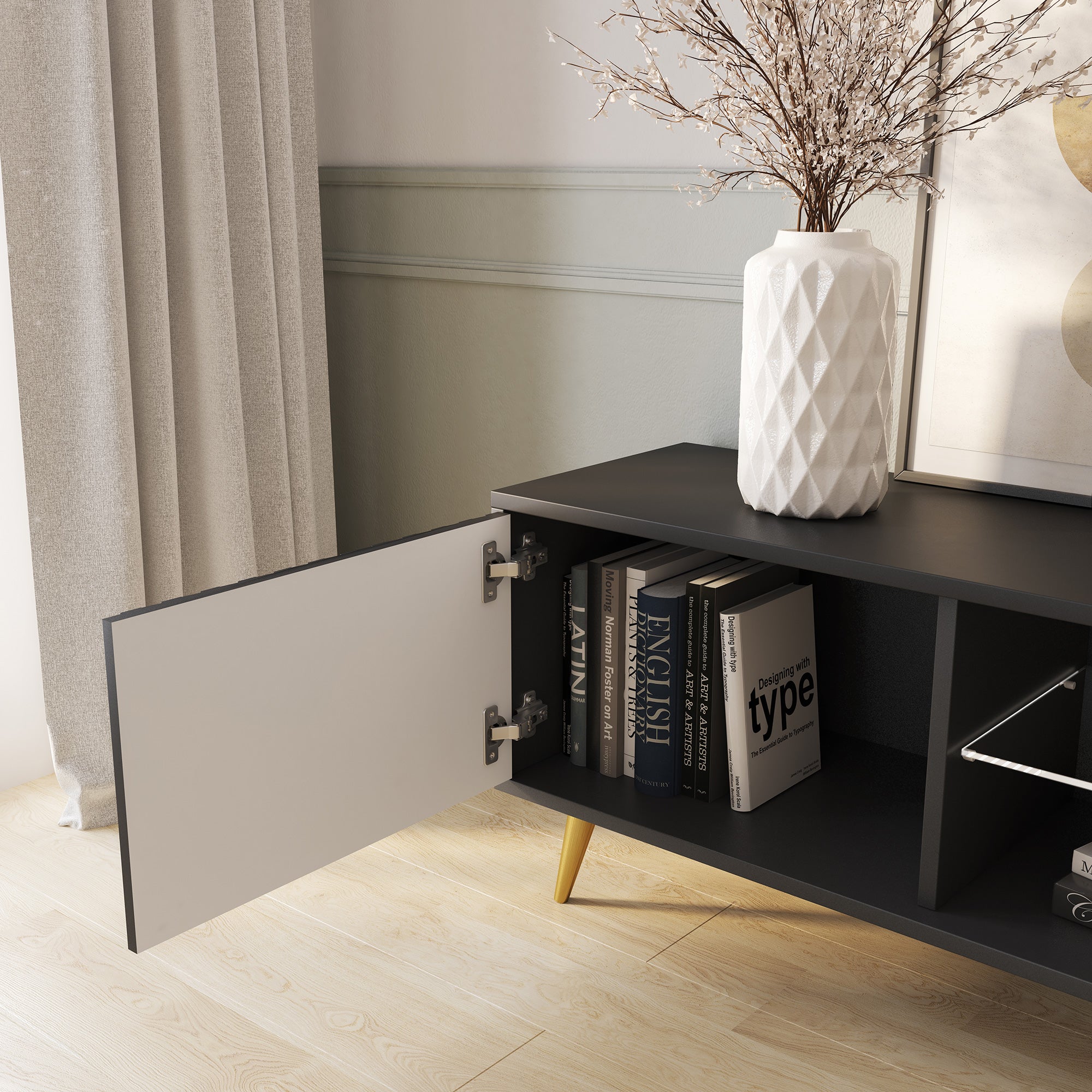 selsey-bello-tv-schrank-135-cm-schwarz-mit-lamellenfronten-und-goldenen-beinen image 8