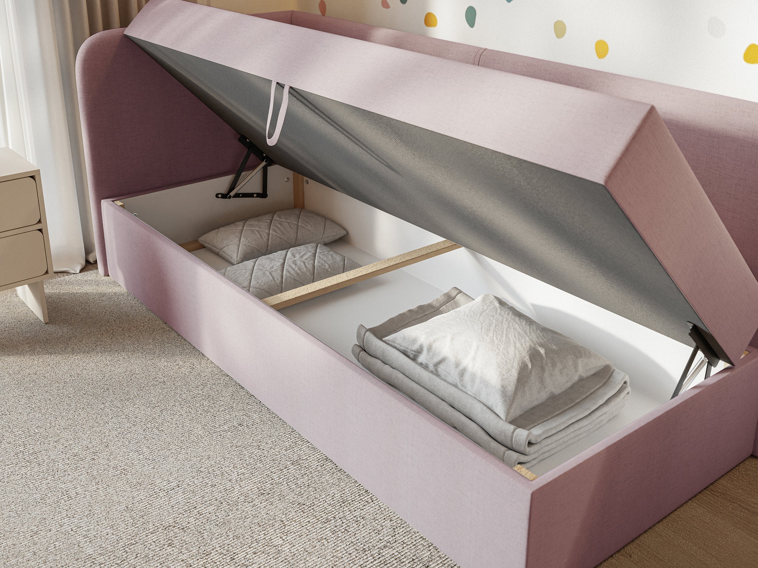 selsey-calmmo-jugendbett-90x200-cm-links-mit-stauraum-rosa-hydrophobe-chenille image 3