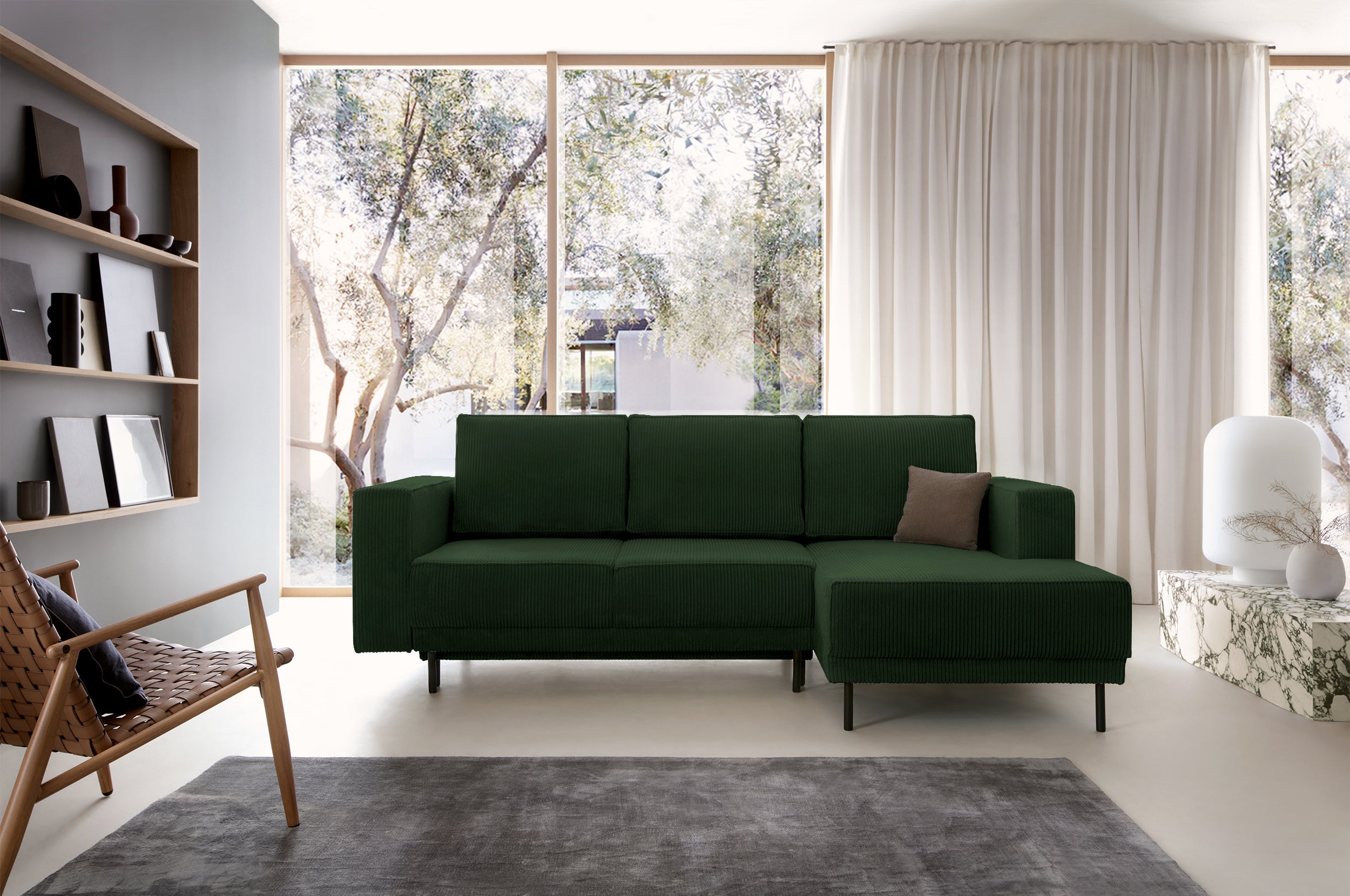 selsey-rodario-mini-ecksofa-mit-schlaffunktion-dunkelgr-ner-cord-rechts-l-form-m image 2