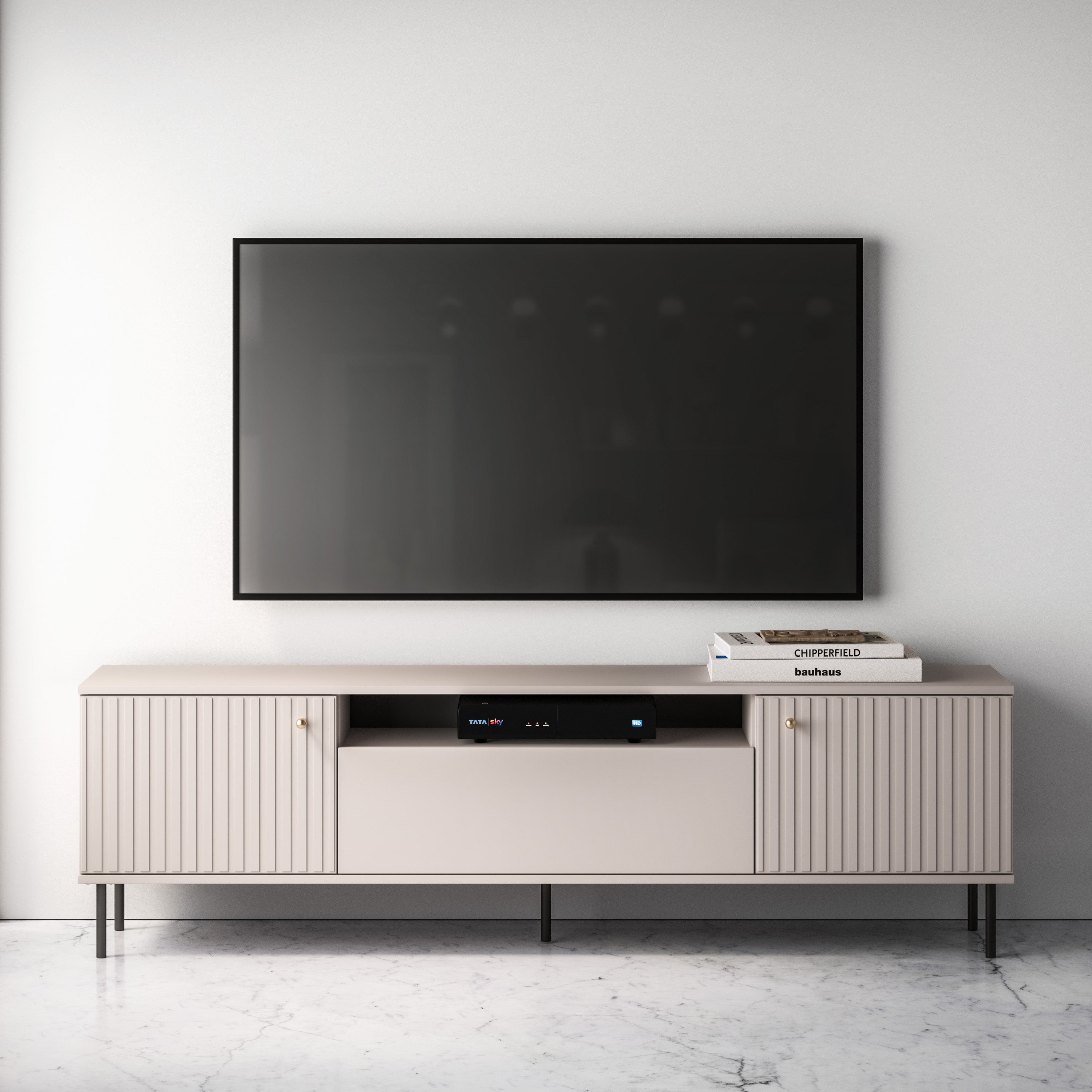 selsey-caletto-zweit-rige-tv-kommode-180-cm-mit-klappe-regal-lamellen-kaschmir image 2