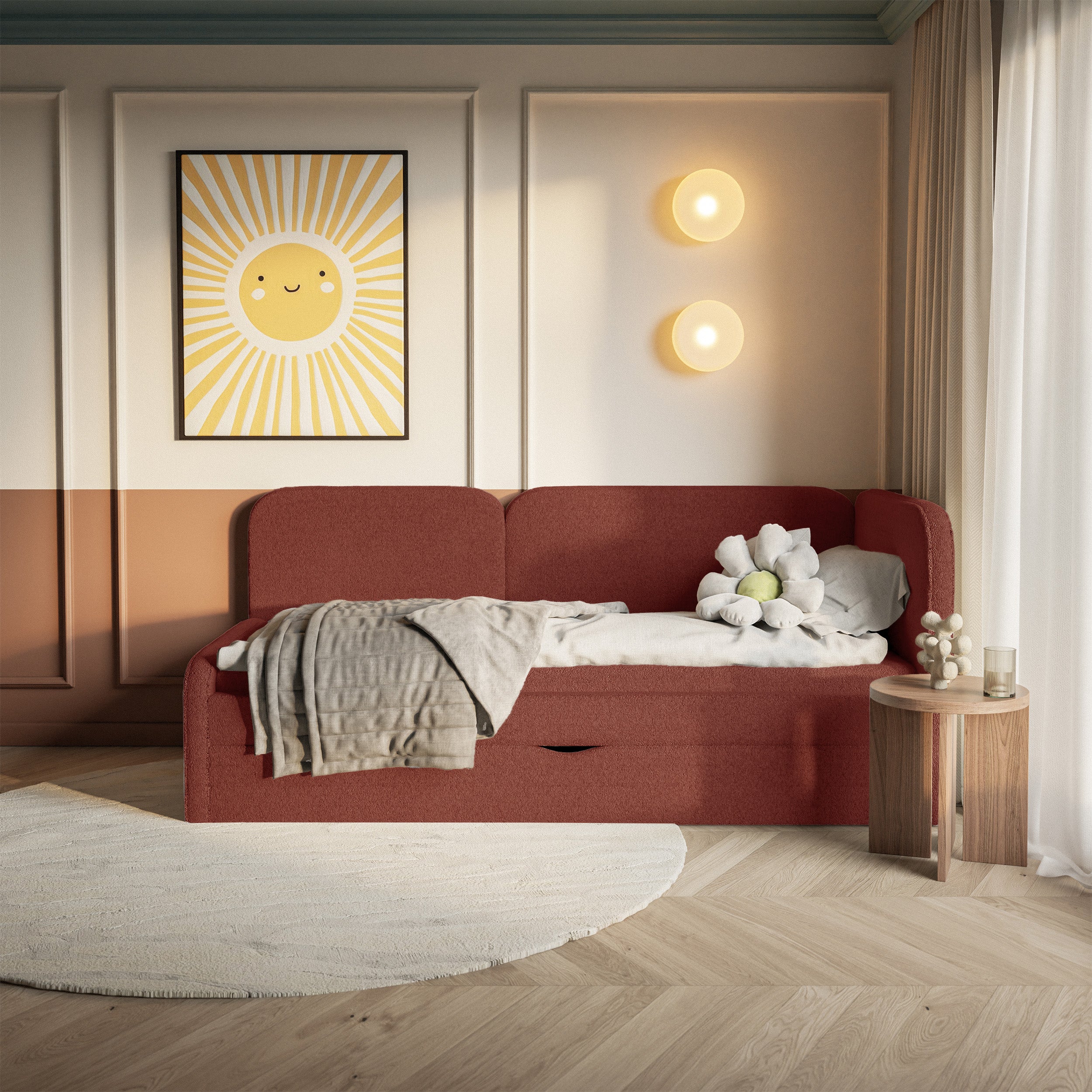selsey-cuddy-jugendbett-90x200-cm-rechts-ziegelrot-pl-sch-mit-matratze-und-staur image 3