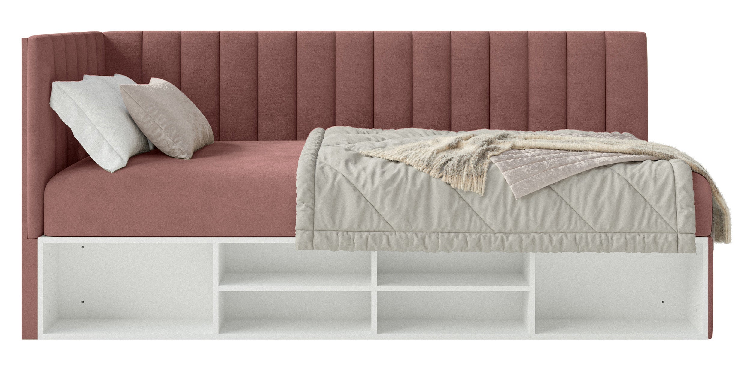selsey-ventrio-jugendbett-90x200-cm-links-mit-stauraum-und-regalen-rosa-velours- image 5