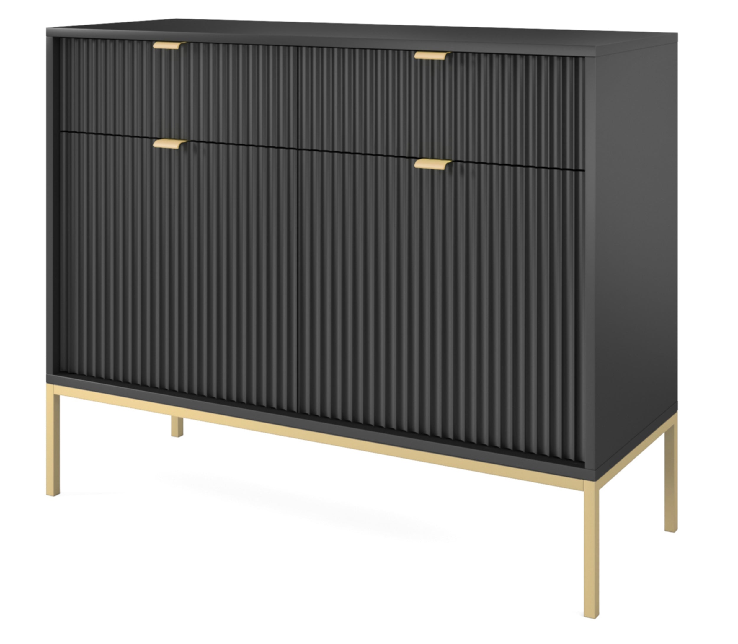 selsey-vellore-kommode-104-cm-schwarz-zweit-rig-gerillt-mit-goldenem-gestell image 2