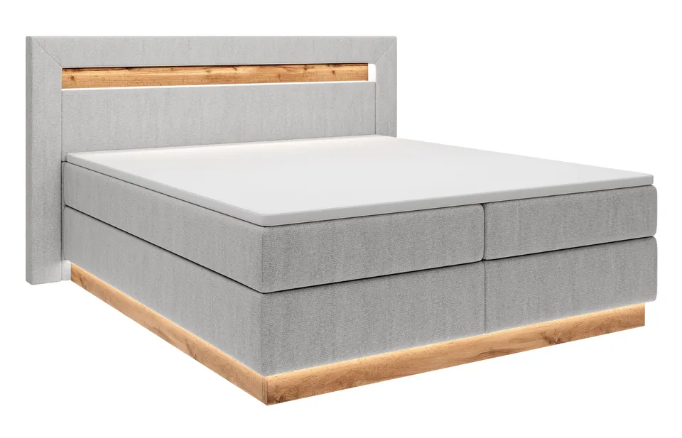 selsey-oski-kontinentales-bett-140x200-cm-mit-topper-und-beleuchtung-hellgrauer- image 1