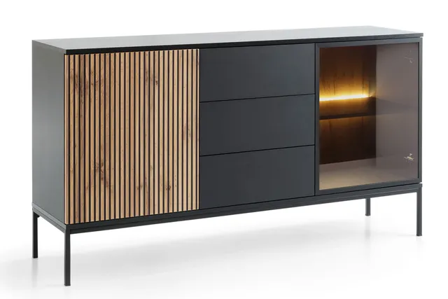 selsey-tosena-kommode-154-cm-schwarz-wotan-eiche-mit-zwei-t-ren-schubladen-und-l image 1